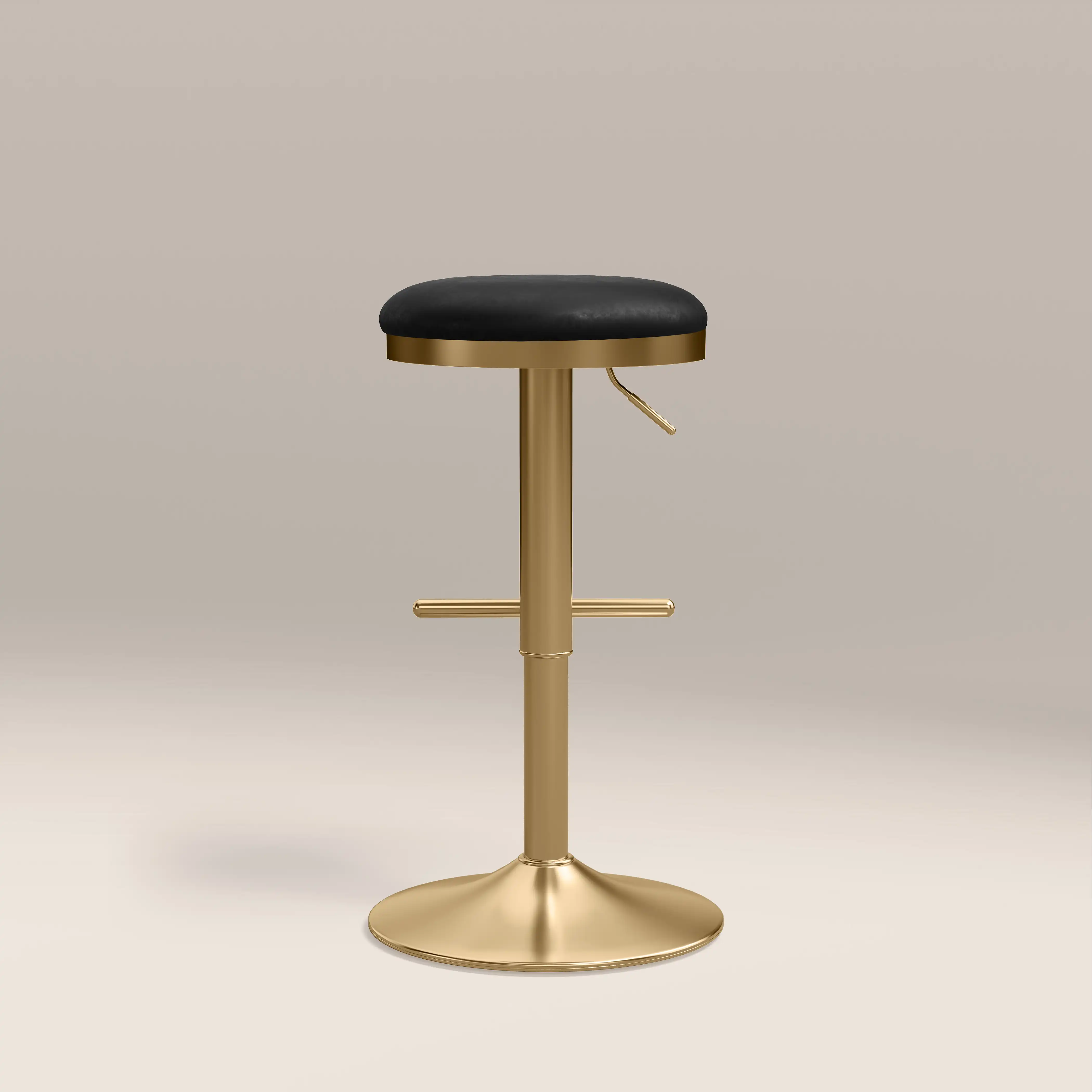 Romy Adjustable Stool | Vintage Black Faux Leather & Brass - Image 7