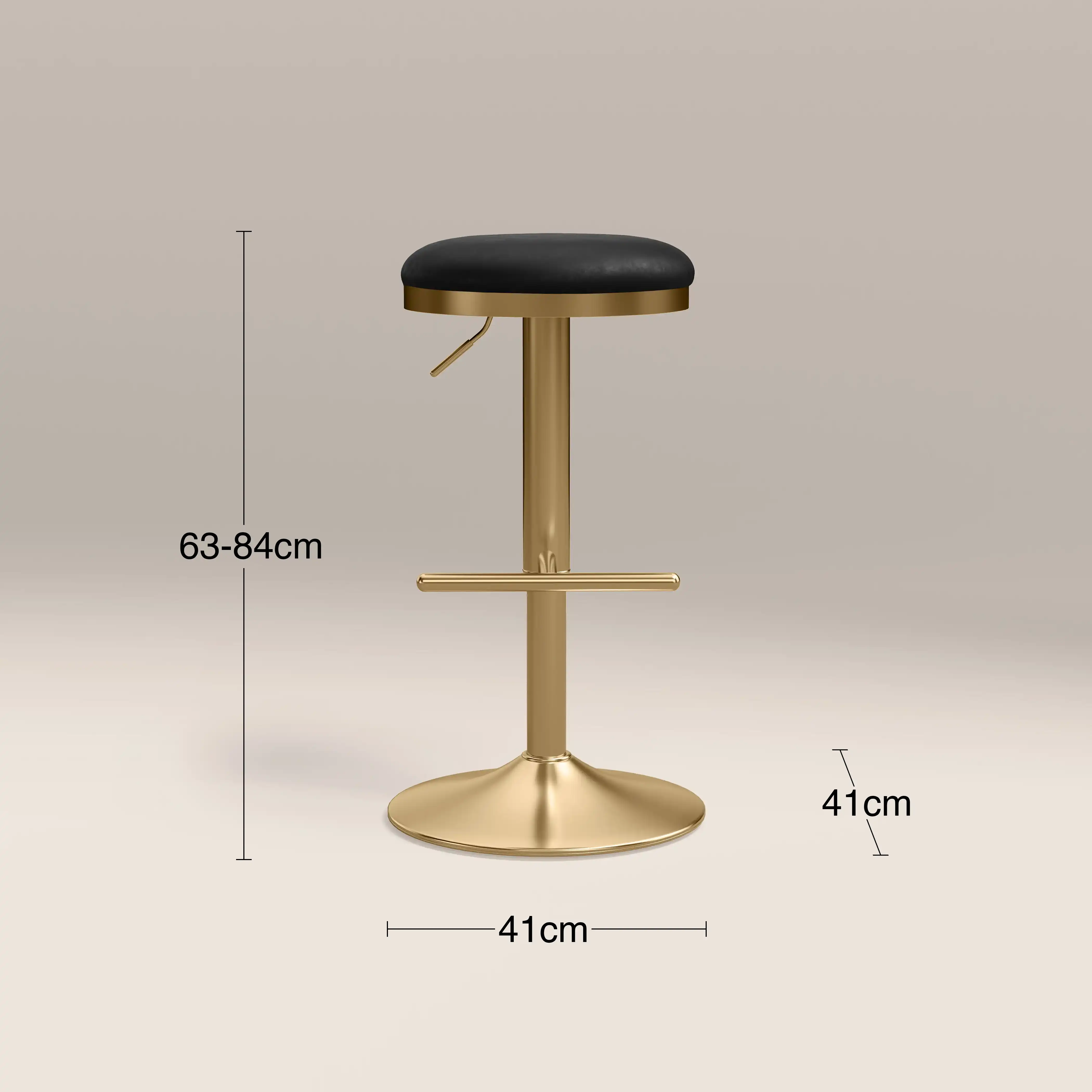Romy Adjustable Stool | Vintage Black Faux Leather & Brass - Image 8