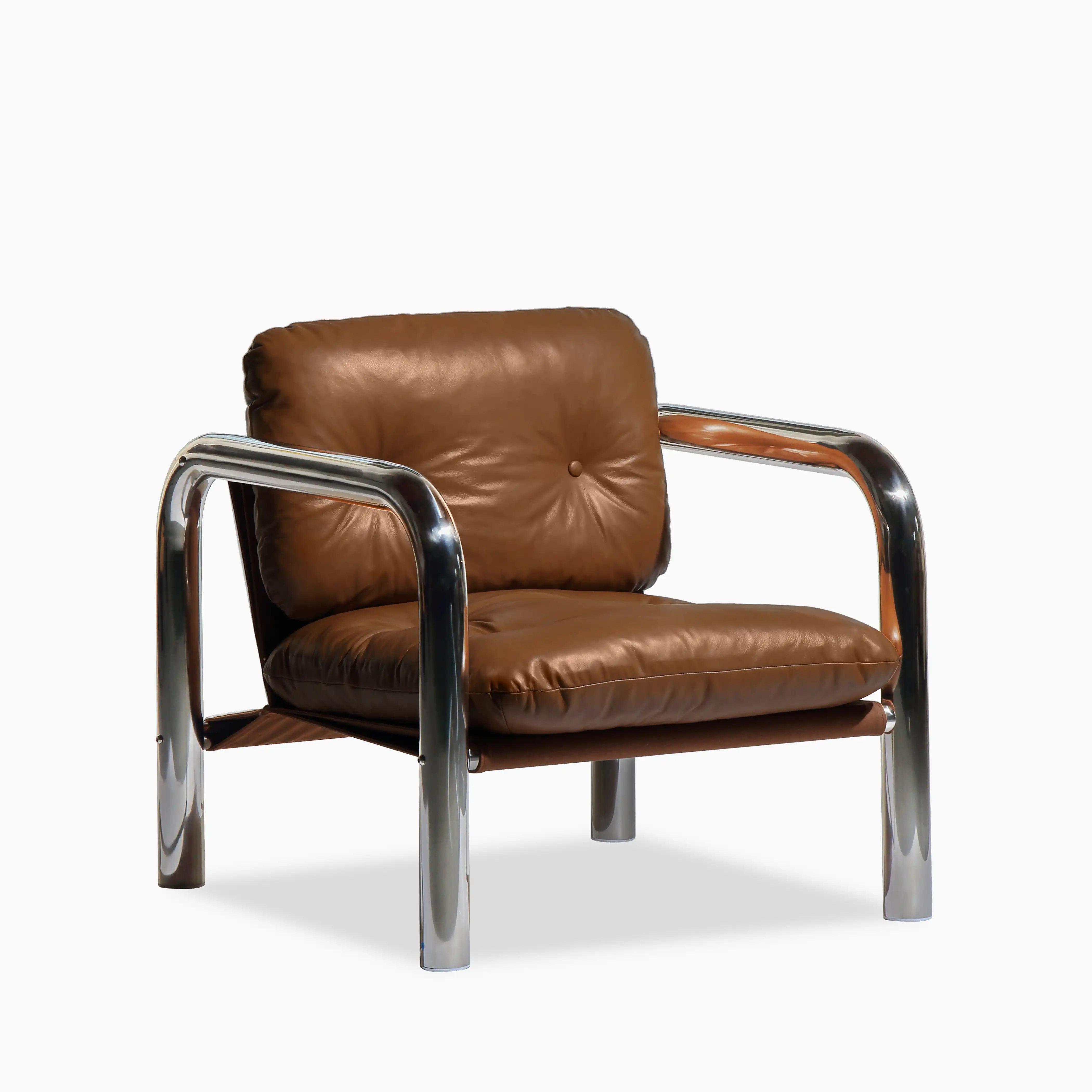 Rudolph Accent Chair | Tan Leather & Chrome - Image 2
