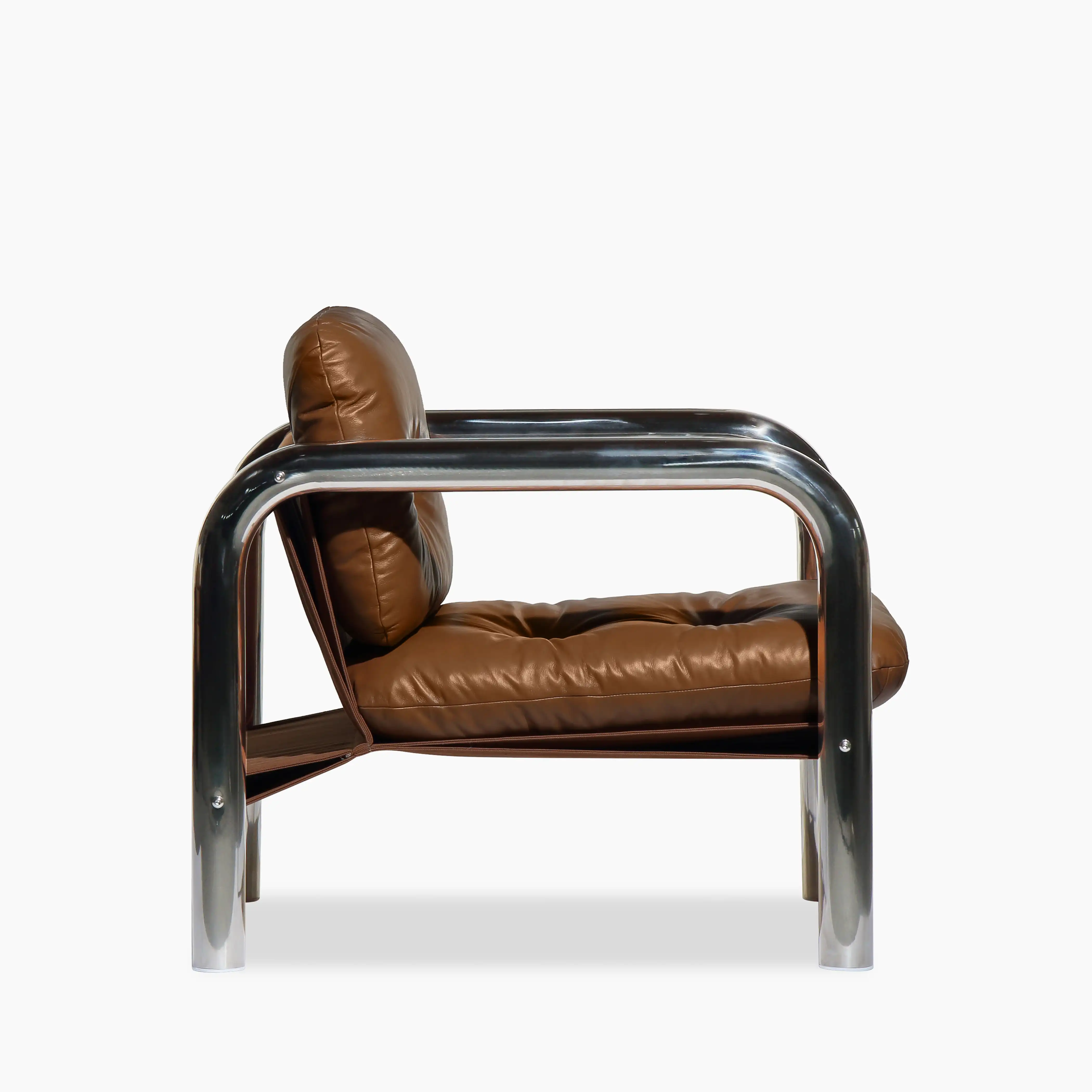 Rudolph Accent Chair | Tan Leather & Chrome - Image 4