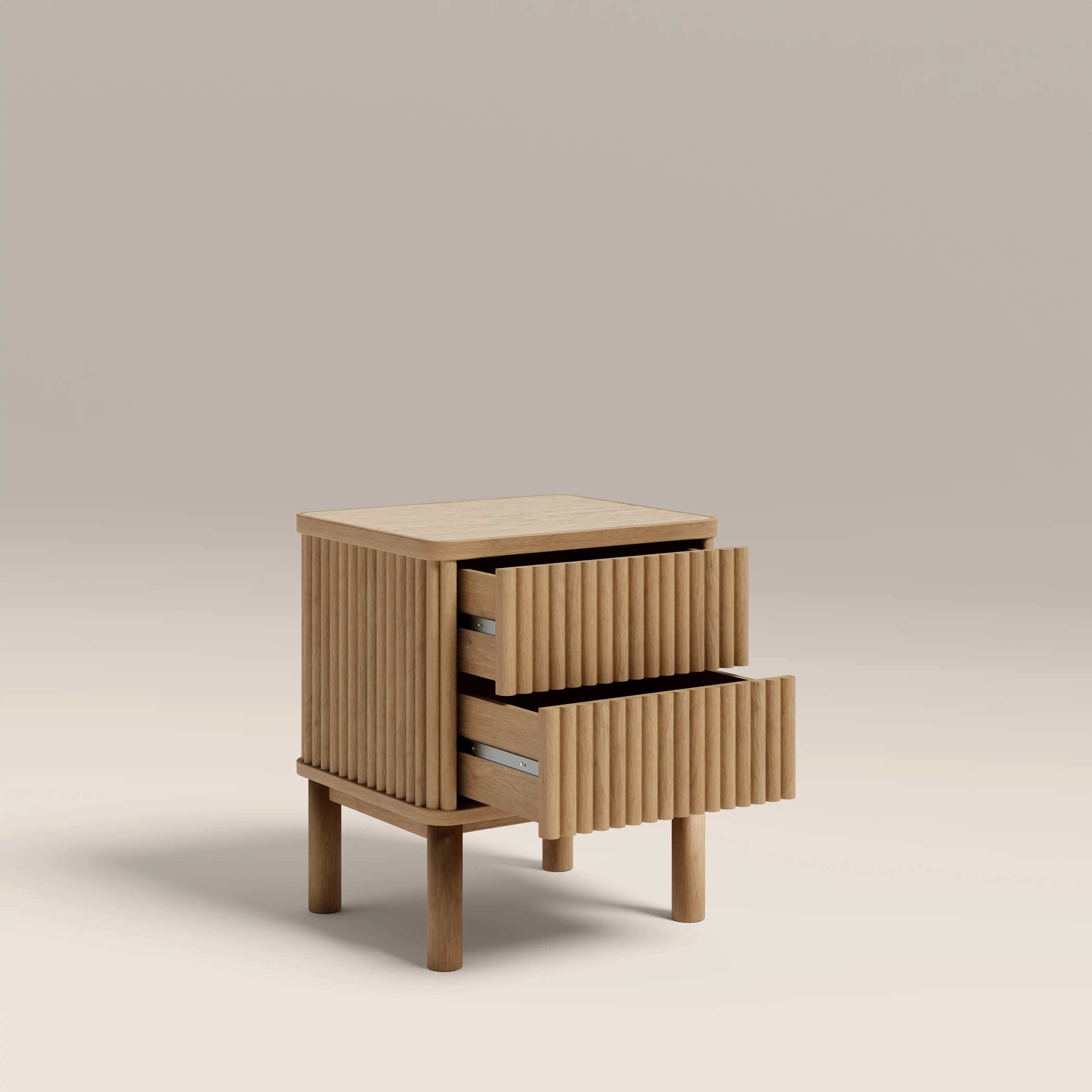 Santana  2 Drawer Bedside Table | Natural Travertine Effect Sintered Stone & Oak - Image 4