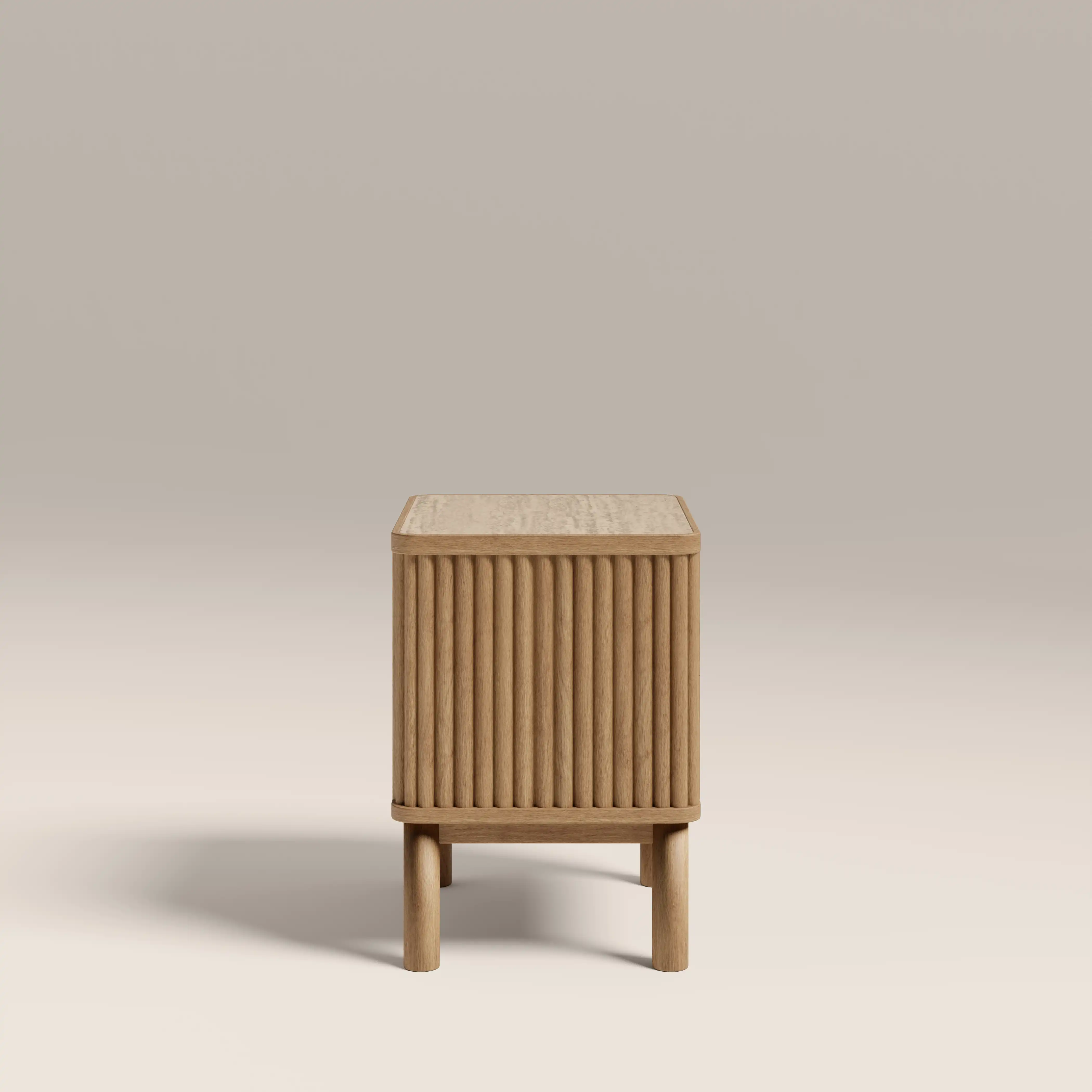 Santana  2 Drawer Bedside Table | Natural Travertine Effect Sintered Stone & Oak - Image 5