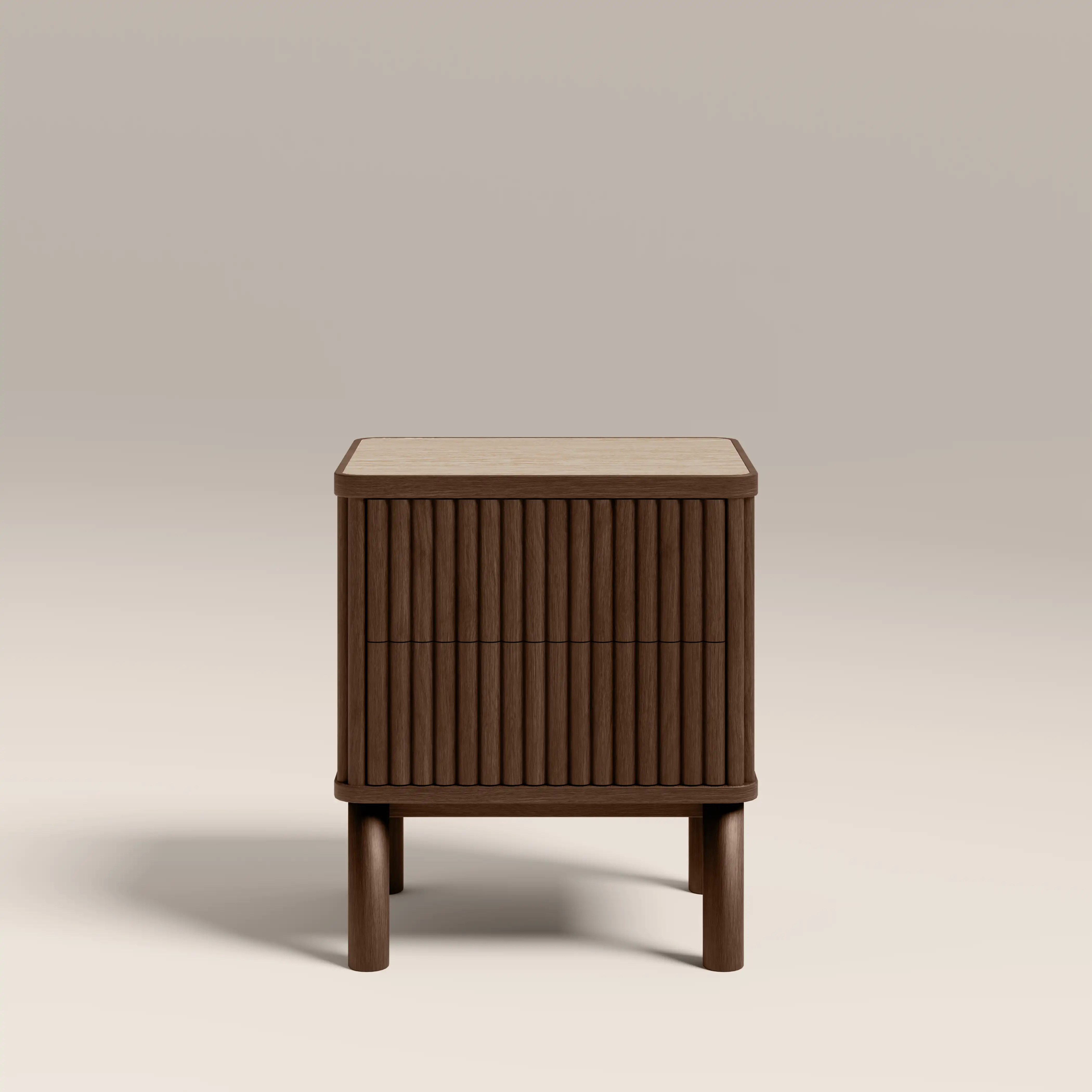 Santana 2 Drawer Bedside Table | Natural Travertine Effect Sintered Stone & Smoked Walnut - Image 2