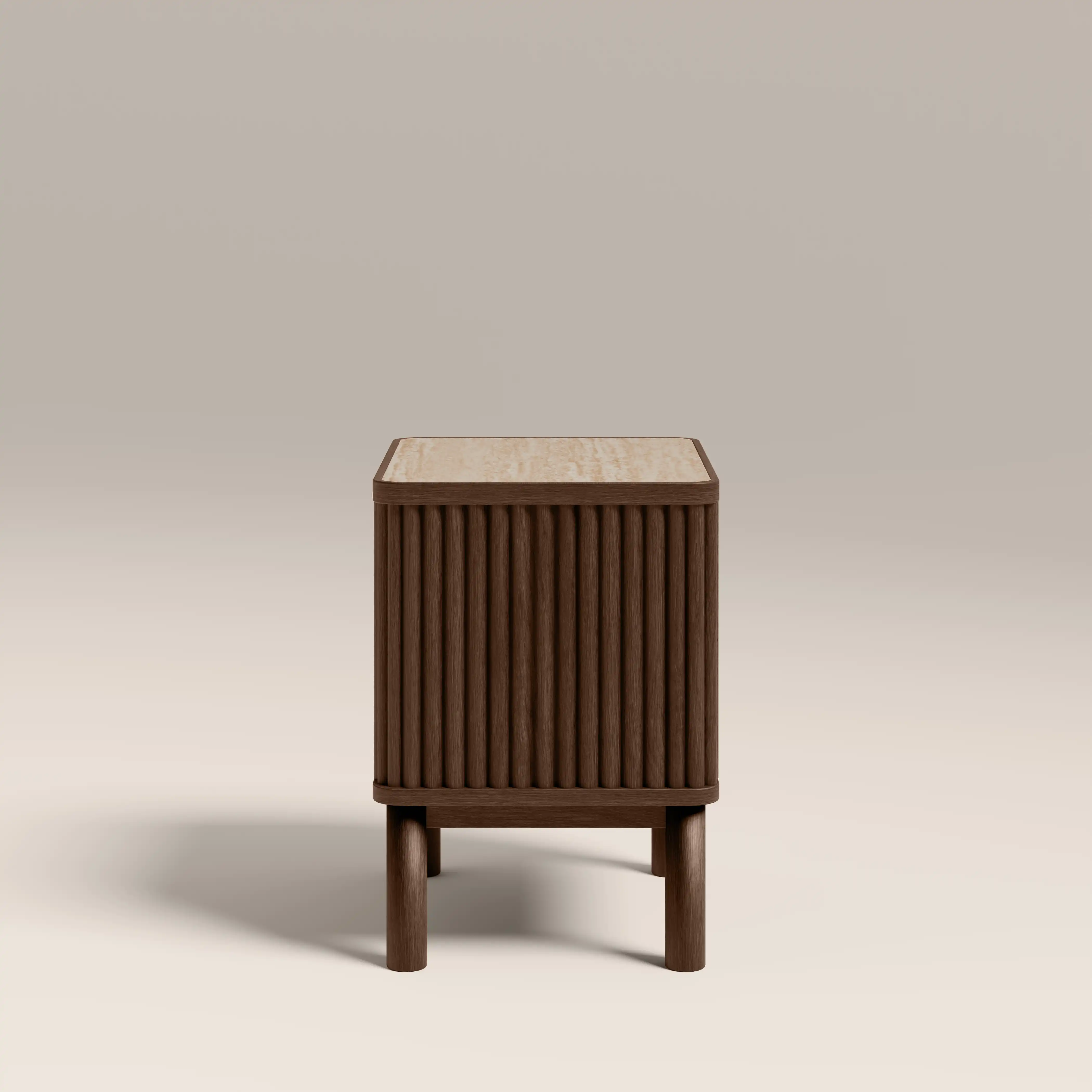 Santana 2 Drawer Bedside Table | Natural Travertine Effect Sintered Stone & Smoked Walnut - Image 6