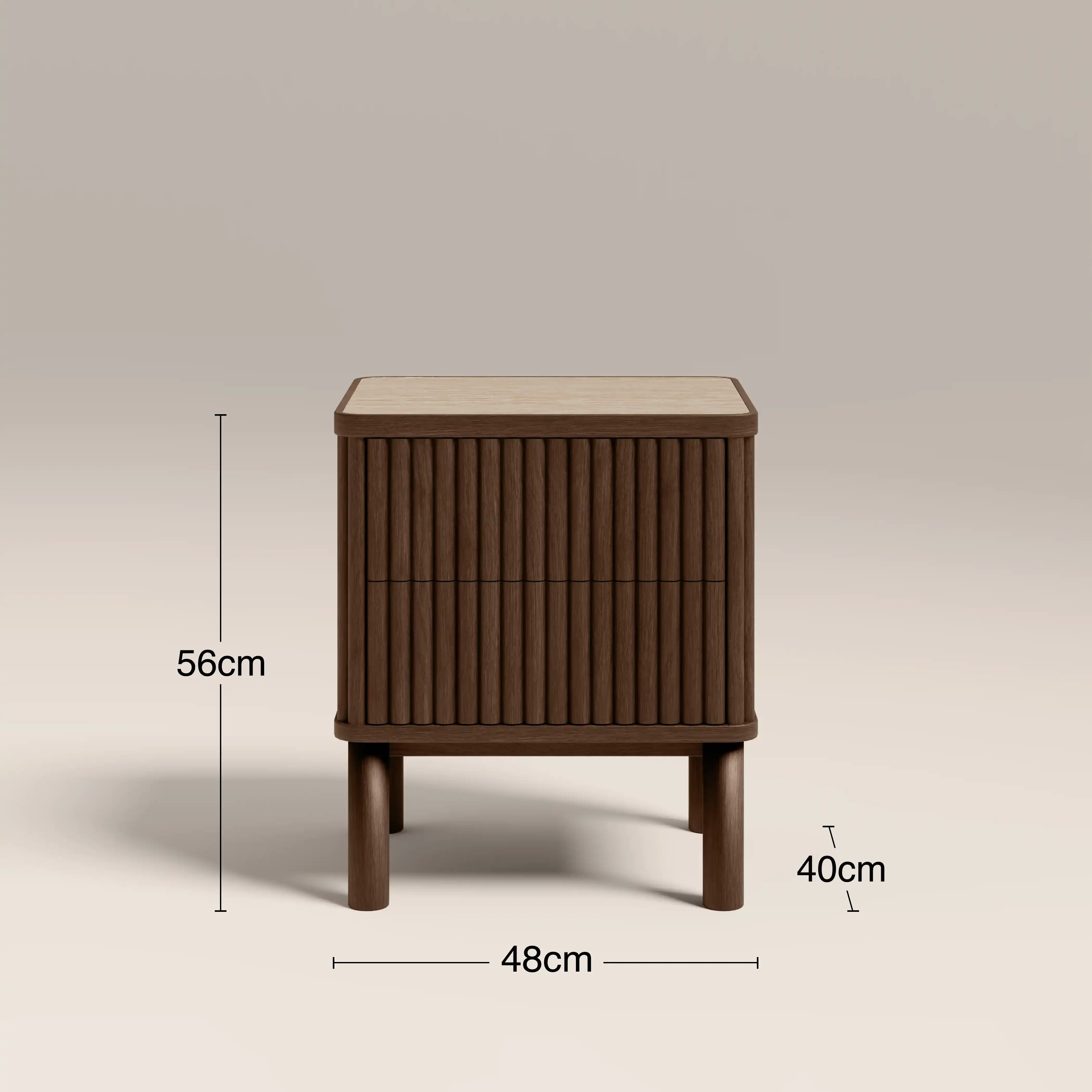 Santana 2 Drawer Bedside Table | Natural Travertine Effect Sintered Stone & Smoked Walnut - Image 8