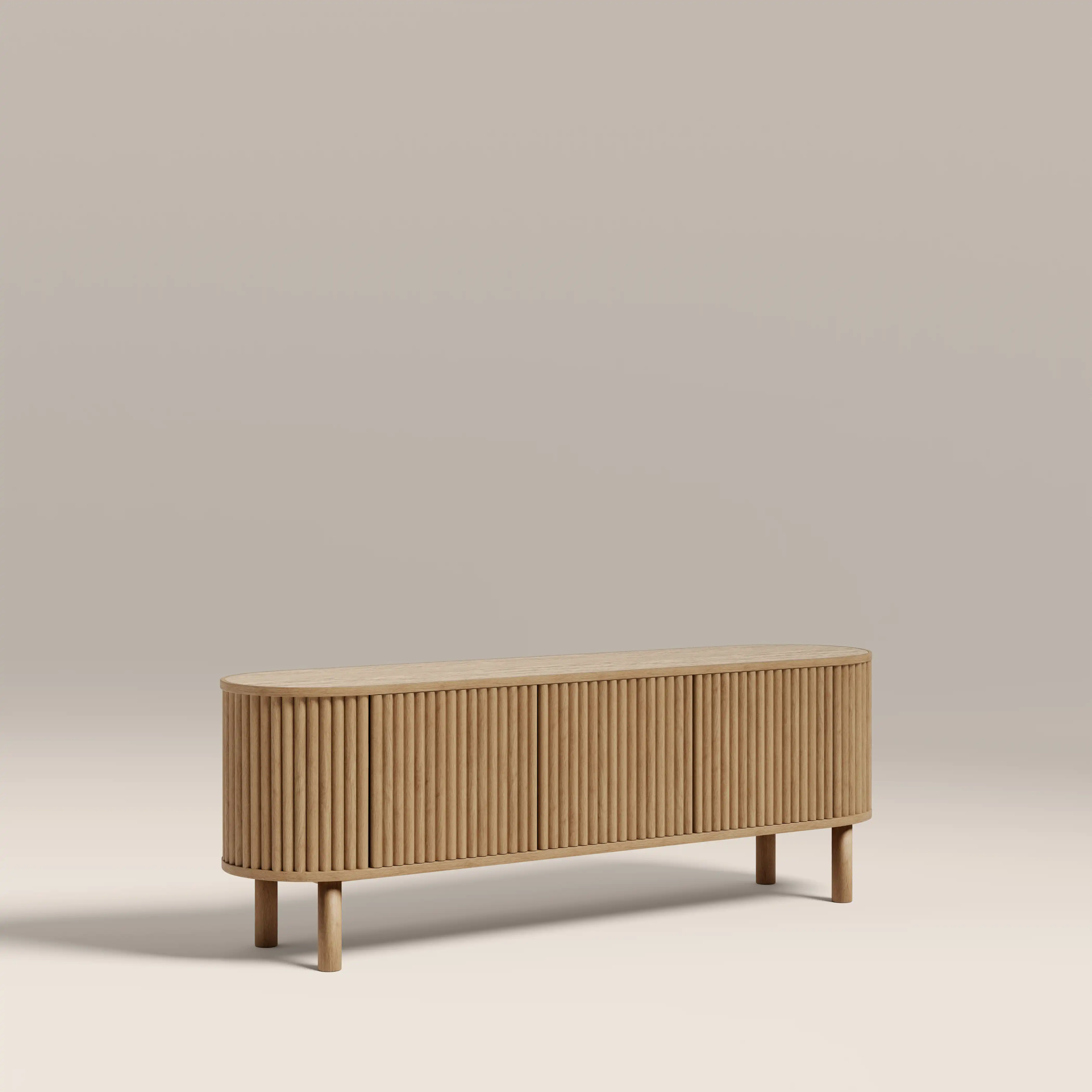 Santana TV Stand | Natural Travertine Effect Sintered Stone & Oak - Image 2