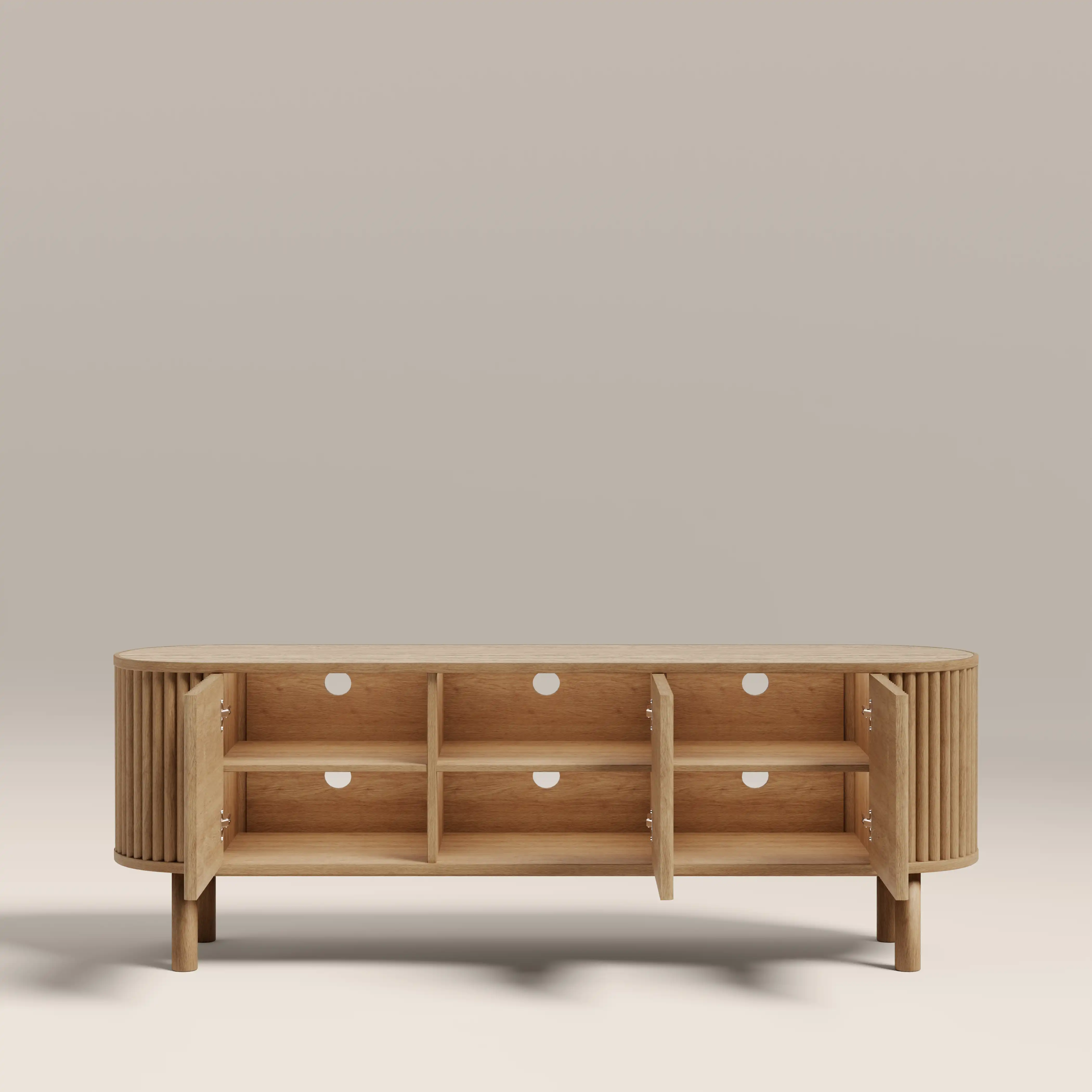 Santana TV Stand | Natural Travertine Effect Sintered Stone & Oak - Image 4