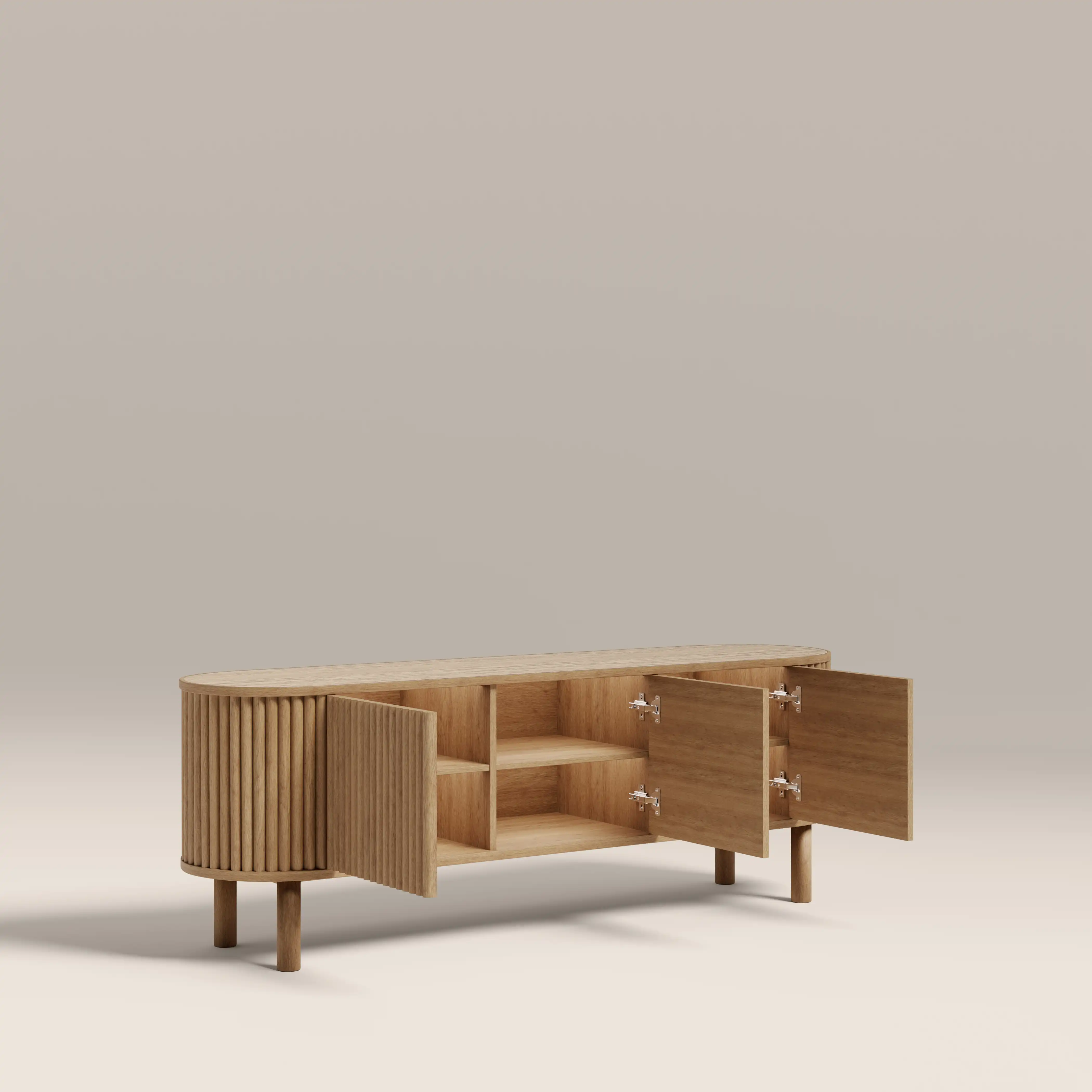 Santana TV Stand | Natural Travertine Effect Sintered Stone & Oak - Image 5