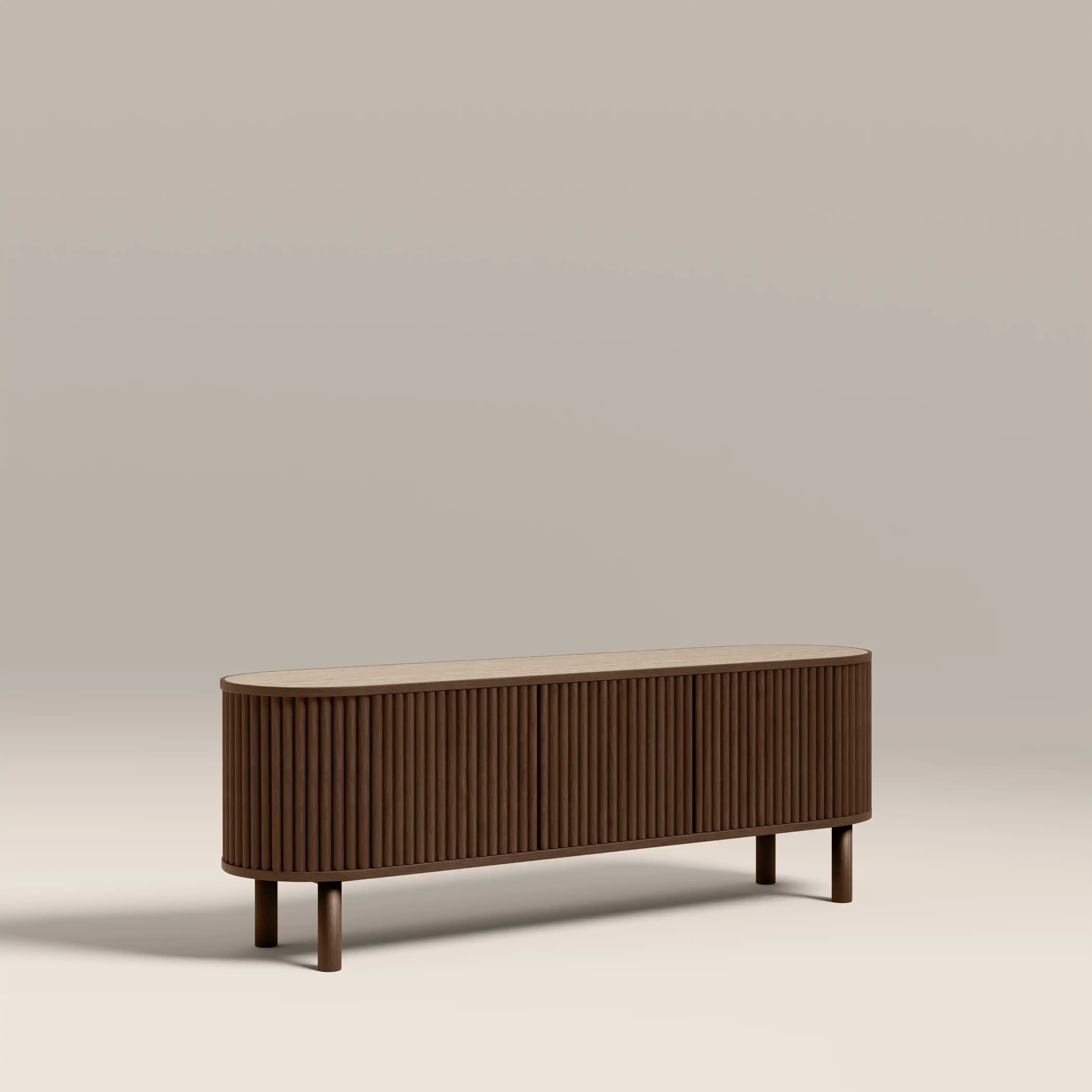 Santana TV Stand | Natural Travertine Effect Sintered Stone & Smoked Walnut - Image 2