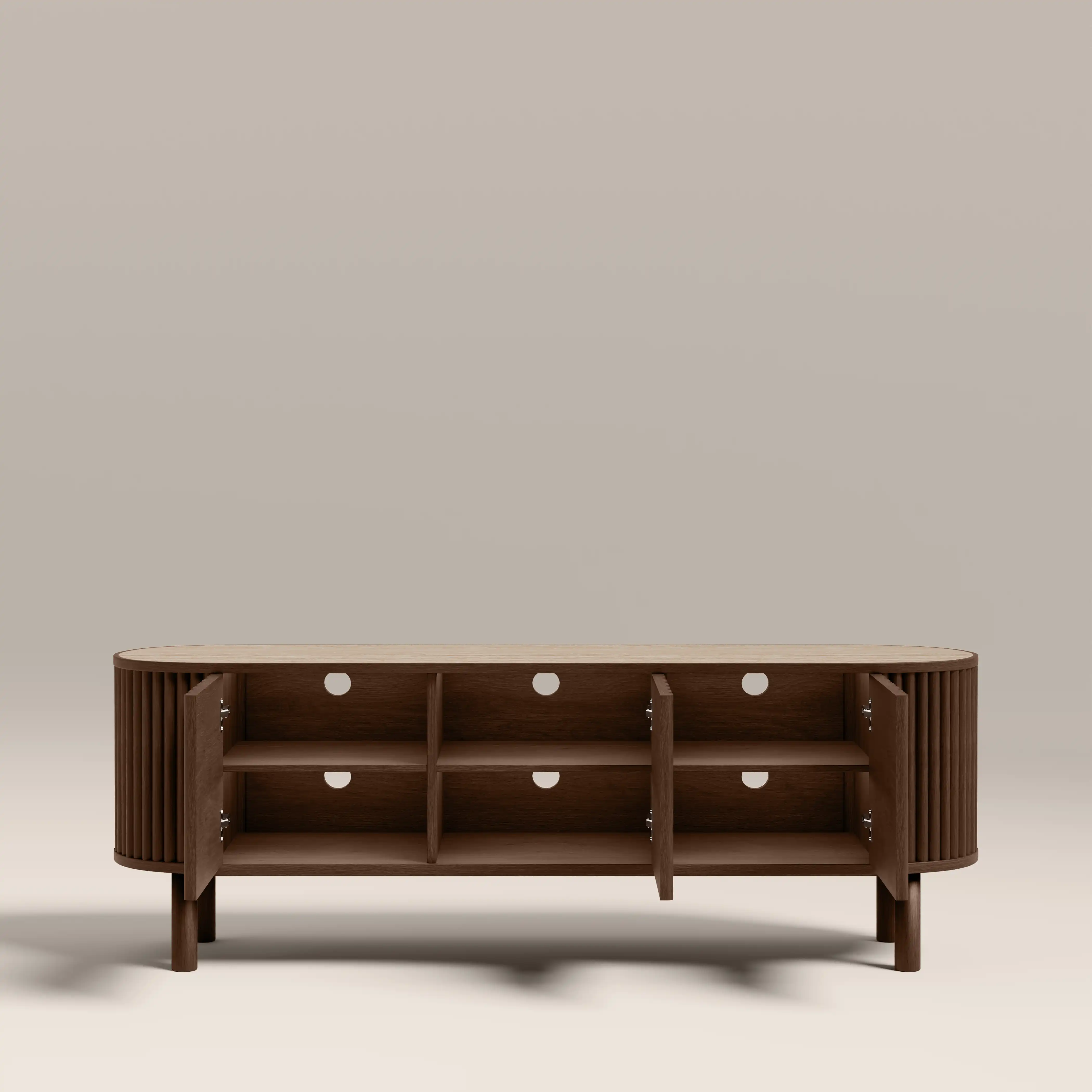 Santana TV Stand | Natural Travertine Effect Sintered Stone & Smoked Walnut - Image 4