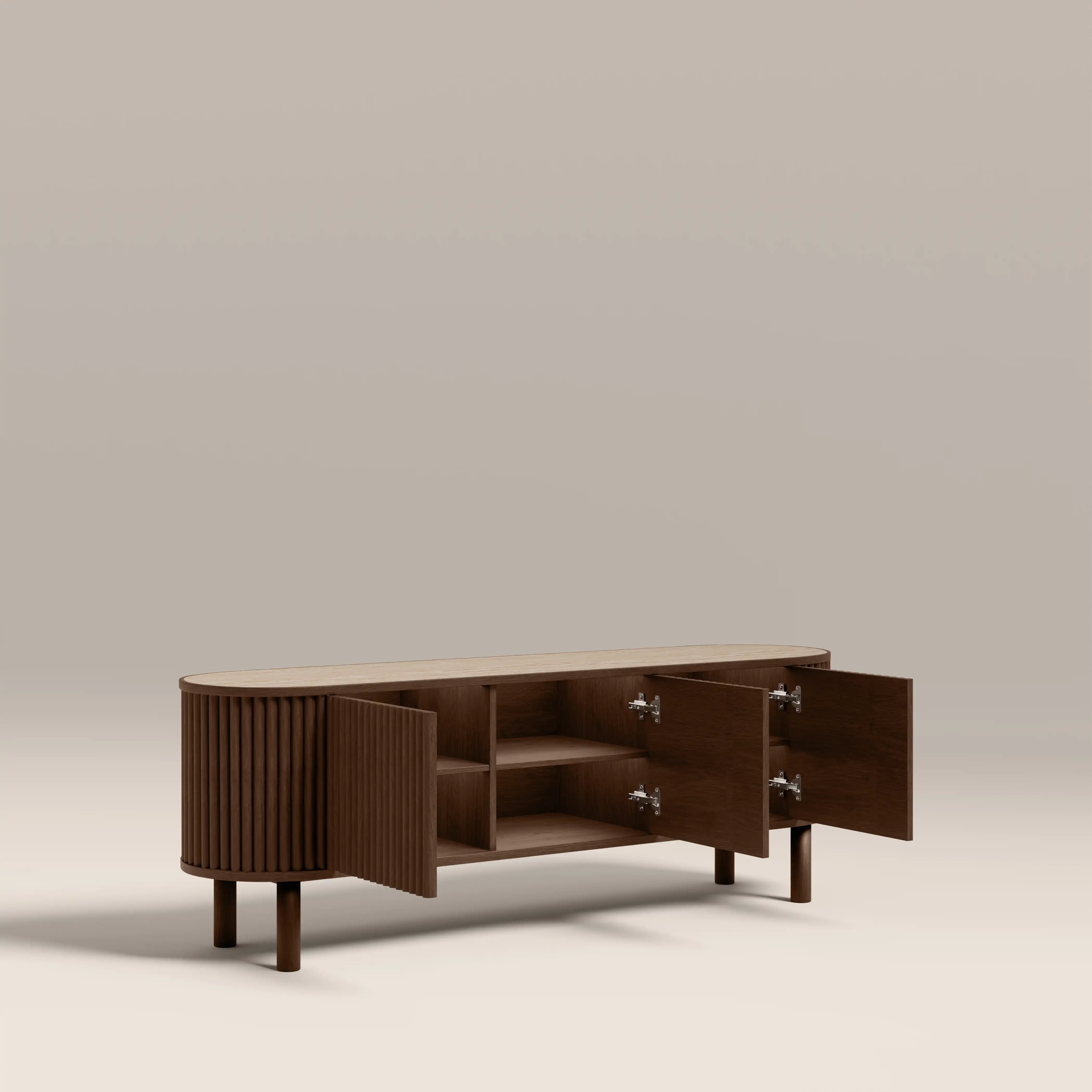 Santana TV Stand | Natural Travertine Effect Sintered Stone & Smoked Walnut - Image 6