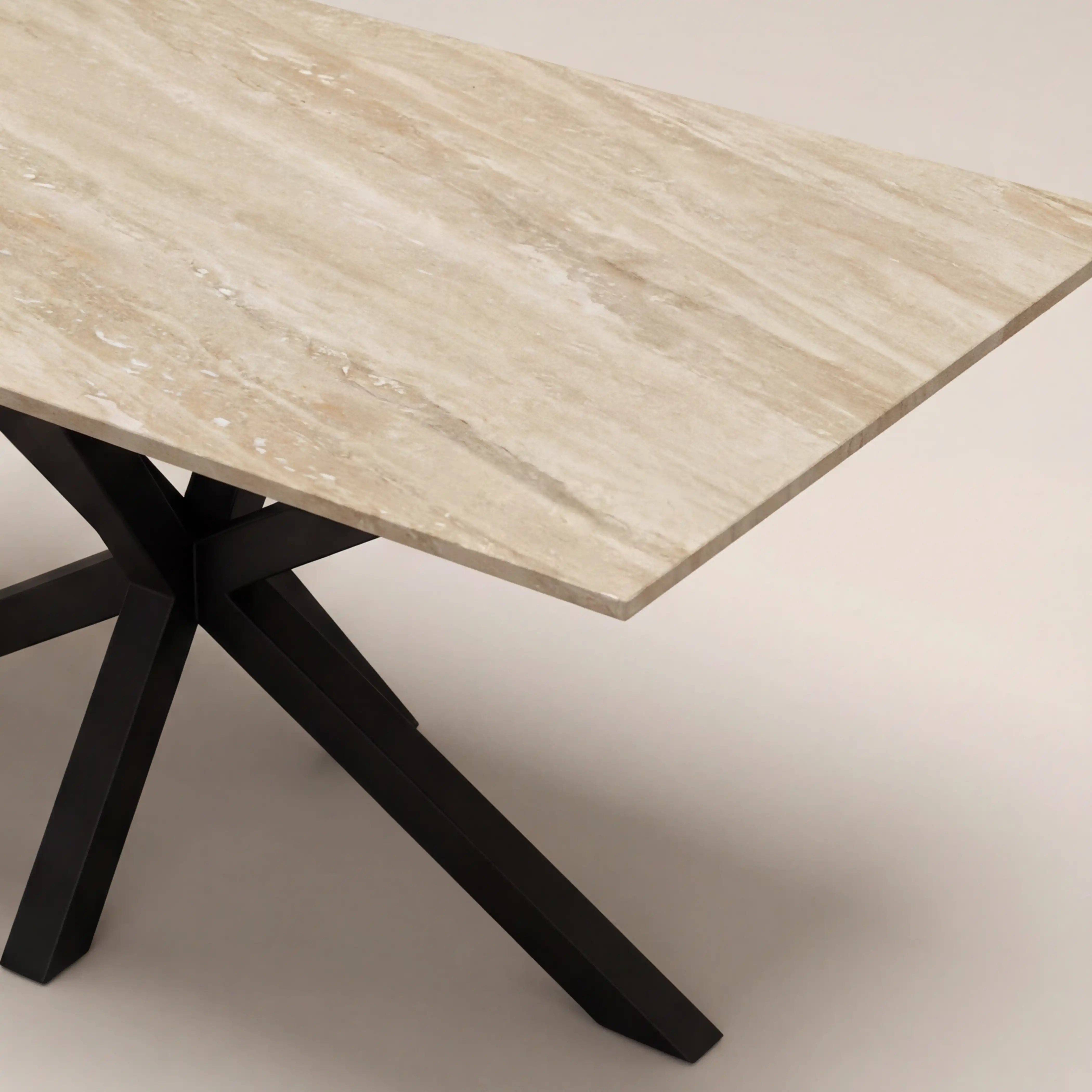 Sawyer 6 Seat Rectangle Dining Table | Natural Travertine Effect & Black - Image 5