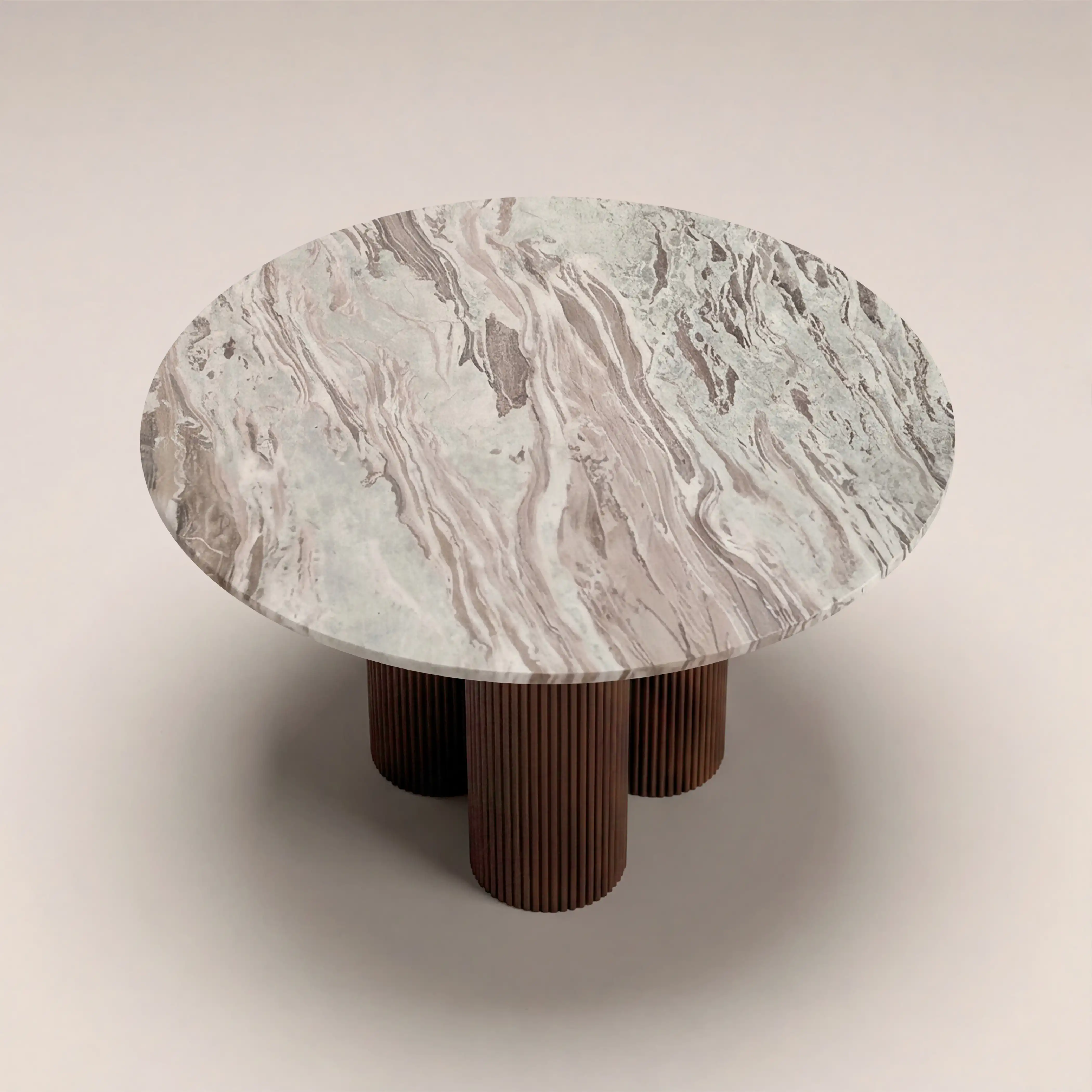 Skylar 4 Seat Round Dining Table | Fantasy Brown Marble & Walnut - Image 3