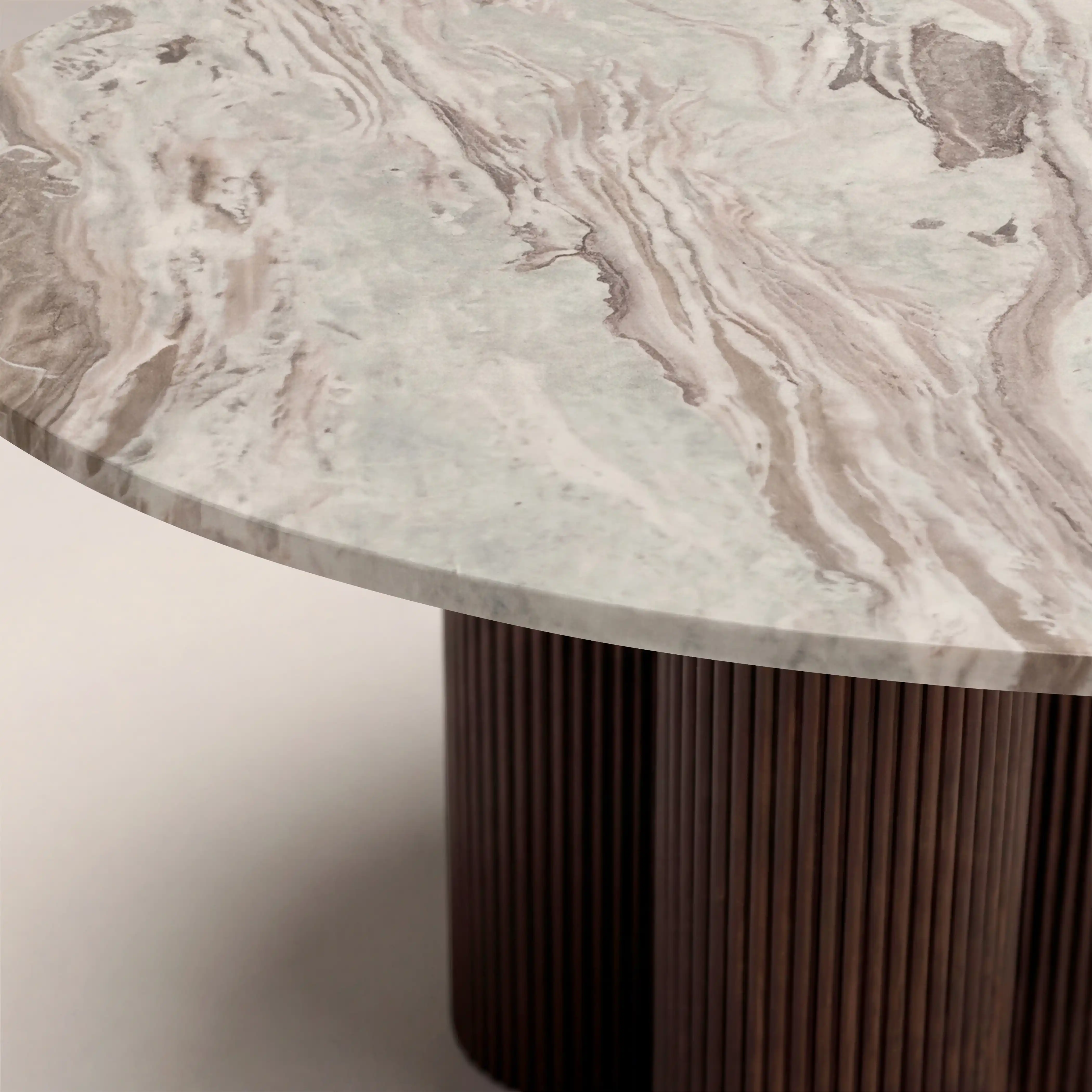 Skylar 4 Seat Round Dining Table | Fantasy Brown Marble & Walnut - Image 4
