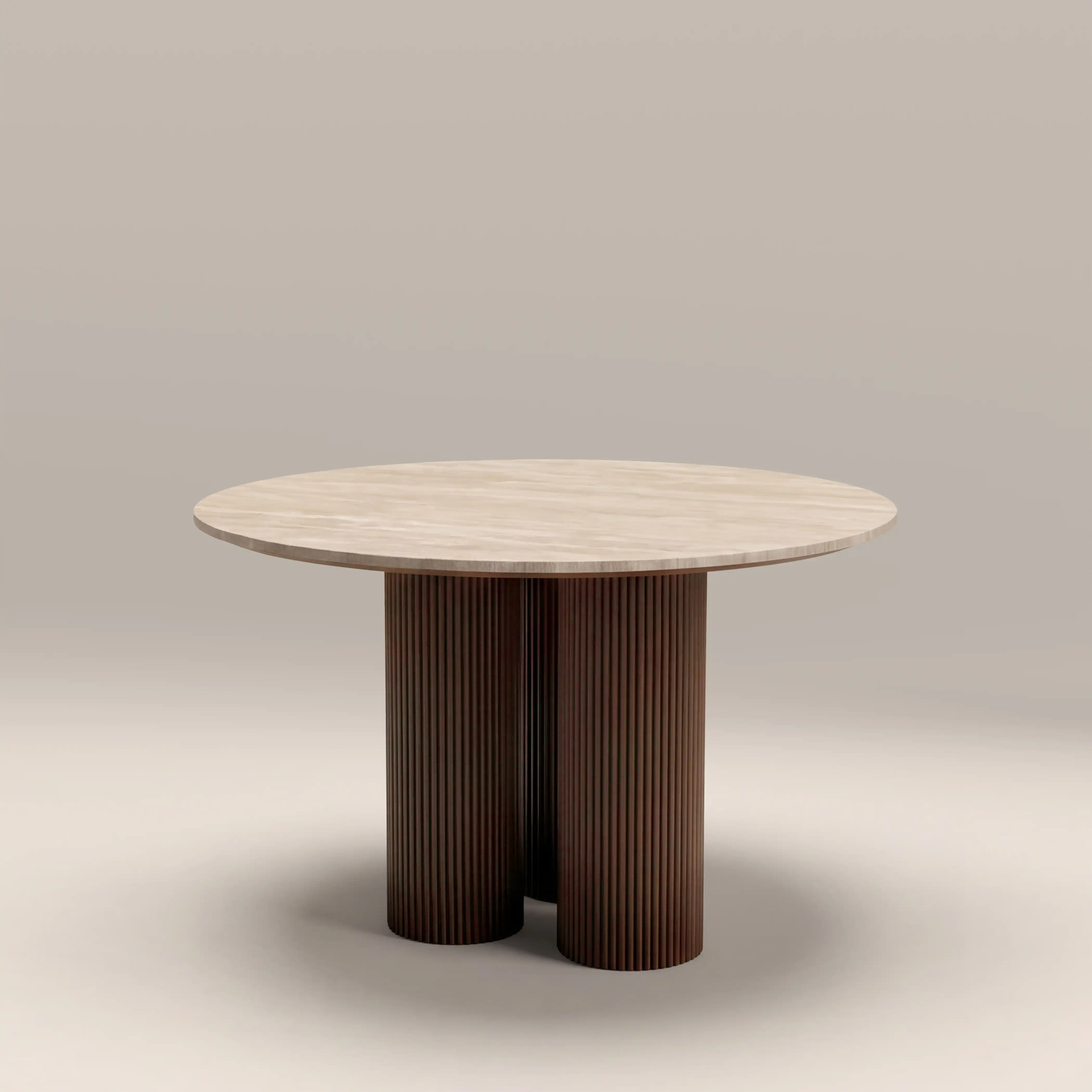 Skylar 4 Seat Round Dining Table | Natural Travertine & Walnut - Image 2