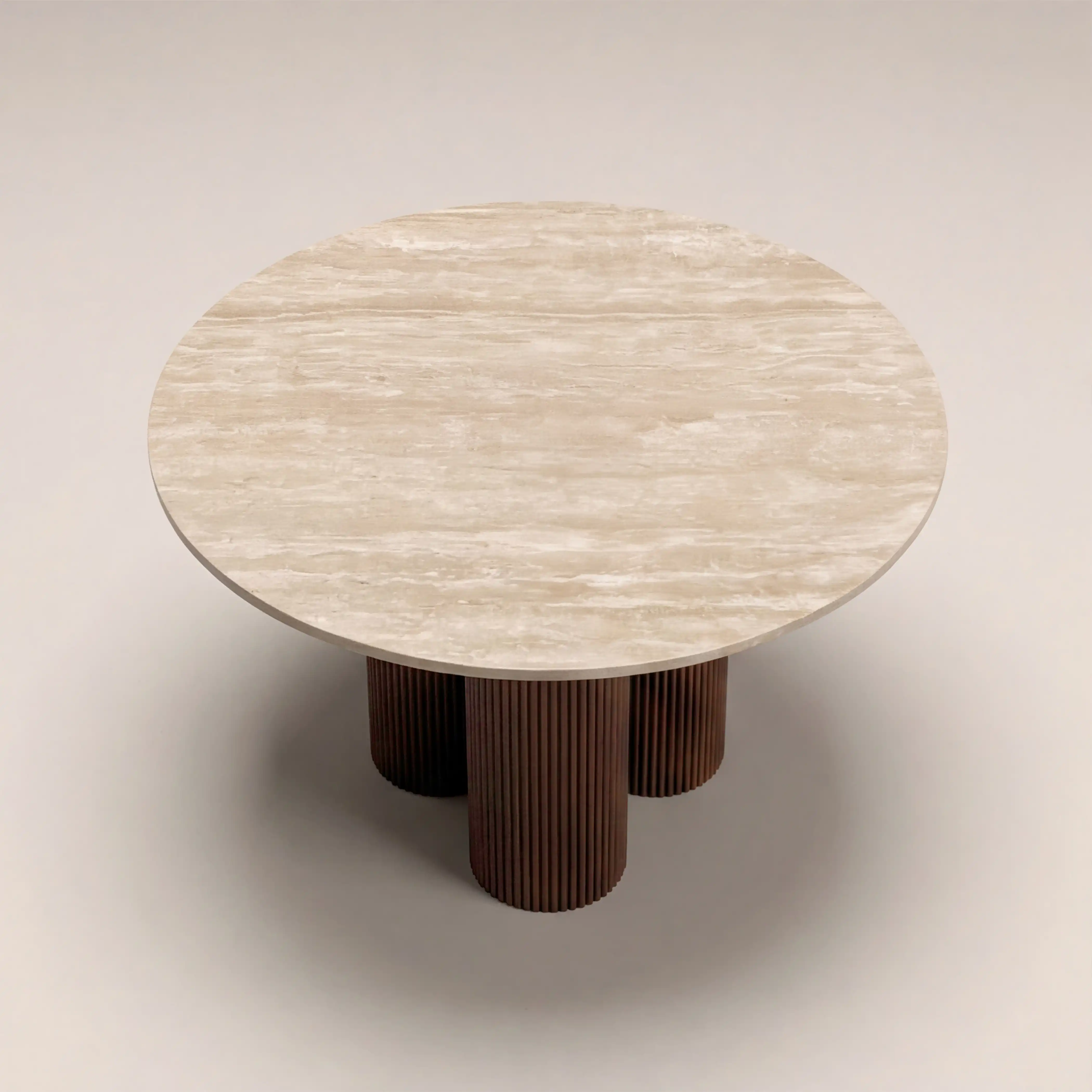 Skylar 4 Seat Round Dining Table | Natural Travertine & Walnut - Image 3
