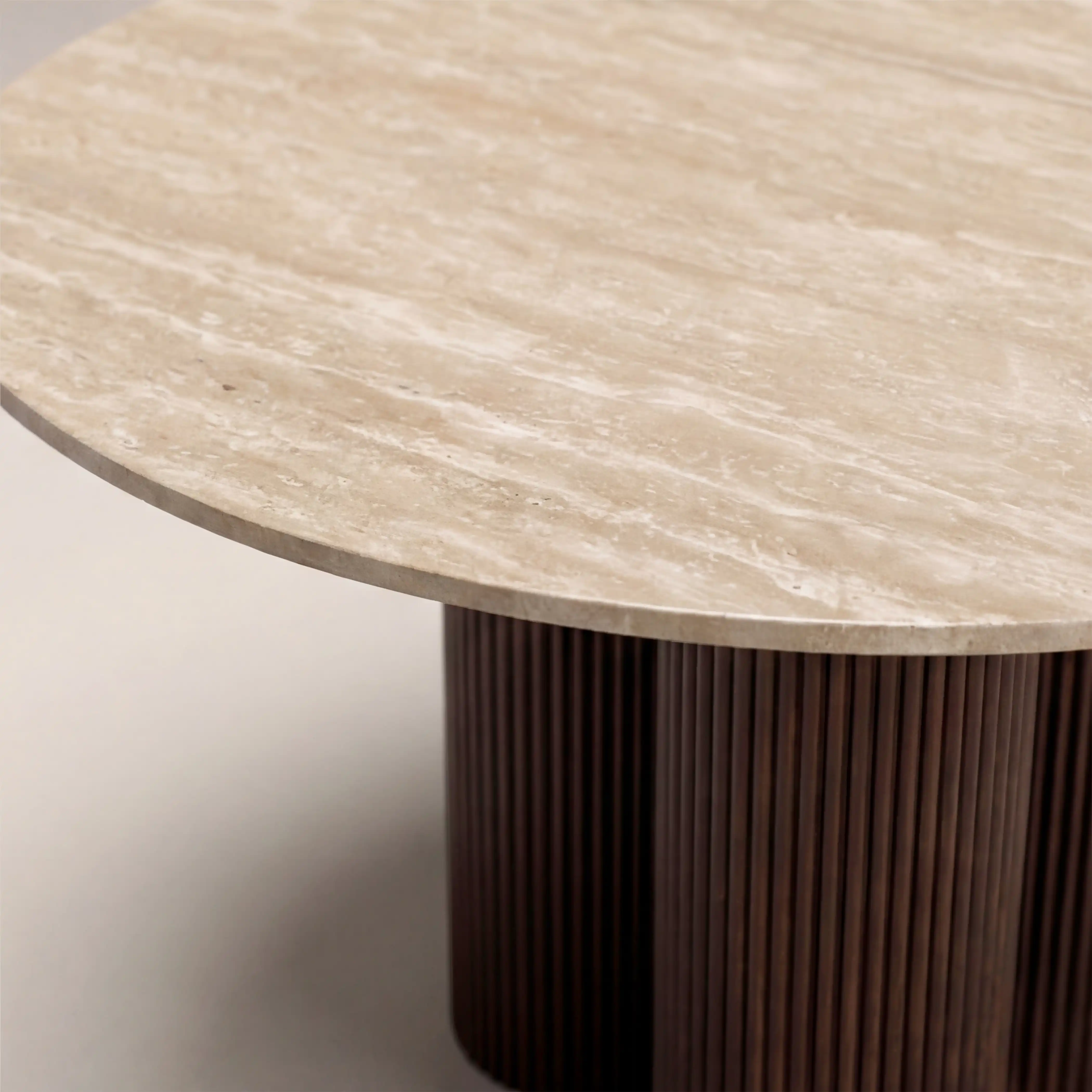 Skylar 4 Seat Round Dining Table | Natural Travertine & Walnut - Image 4