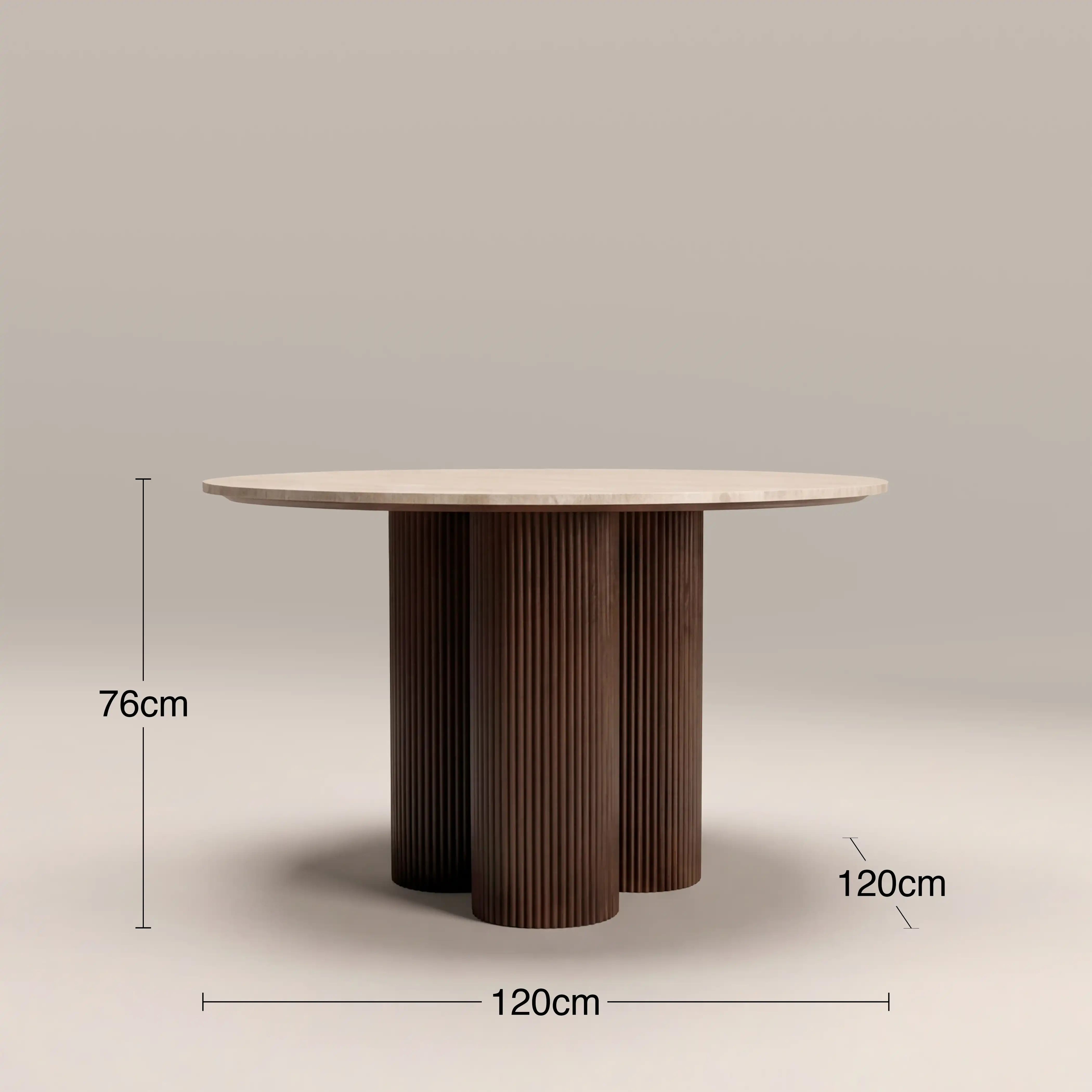 Skylar 4 Seat Round Dining Table | Natural Travertine & Walnut - Image 5