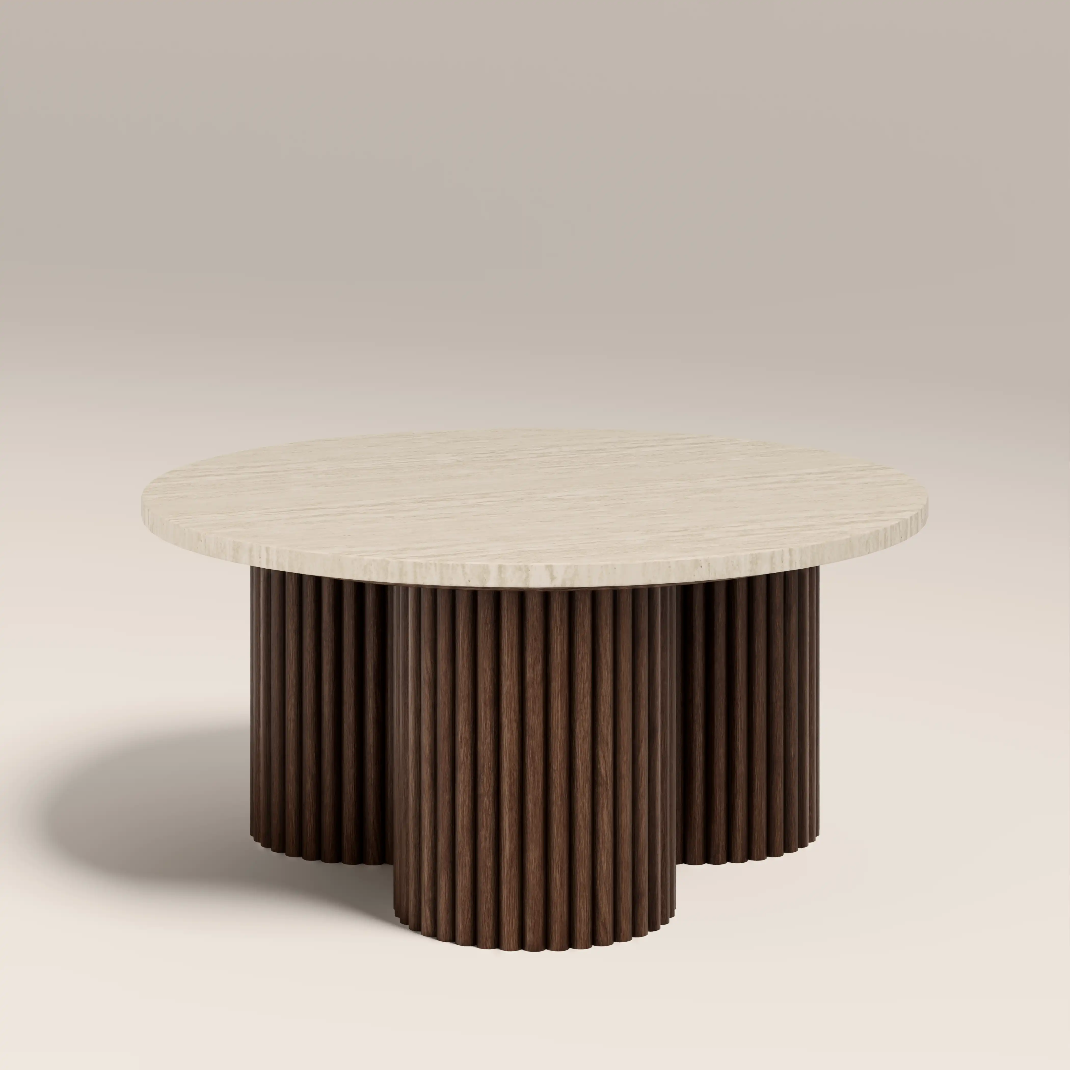 Skylar Round Coffee Table | Travertine & Walnut - Image 3