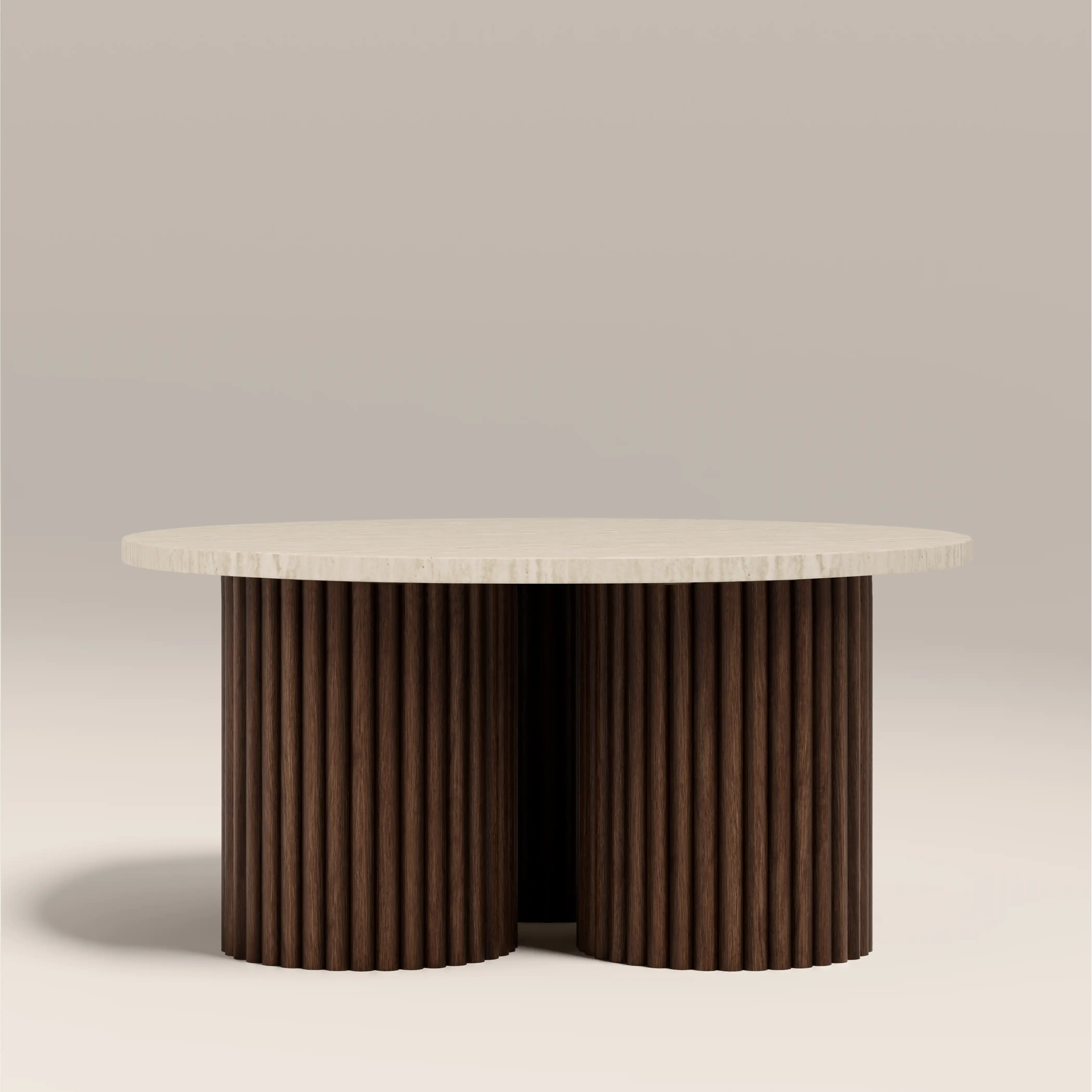 Skylar Round Coffee Table | Travertine & Walnut - Image 4