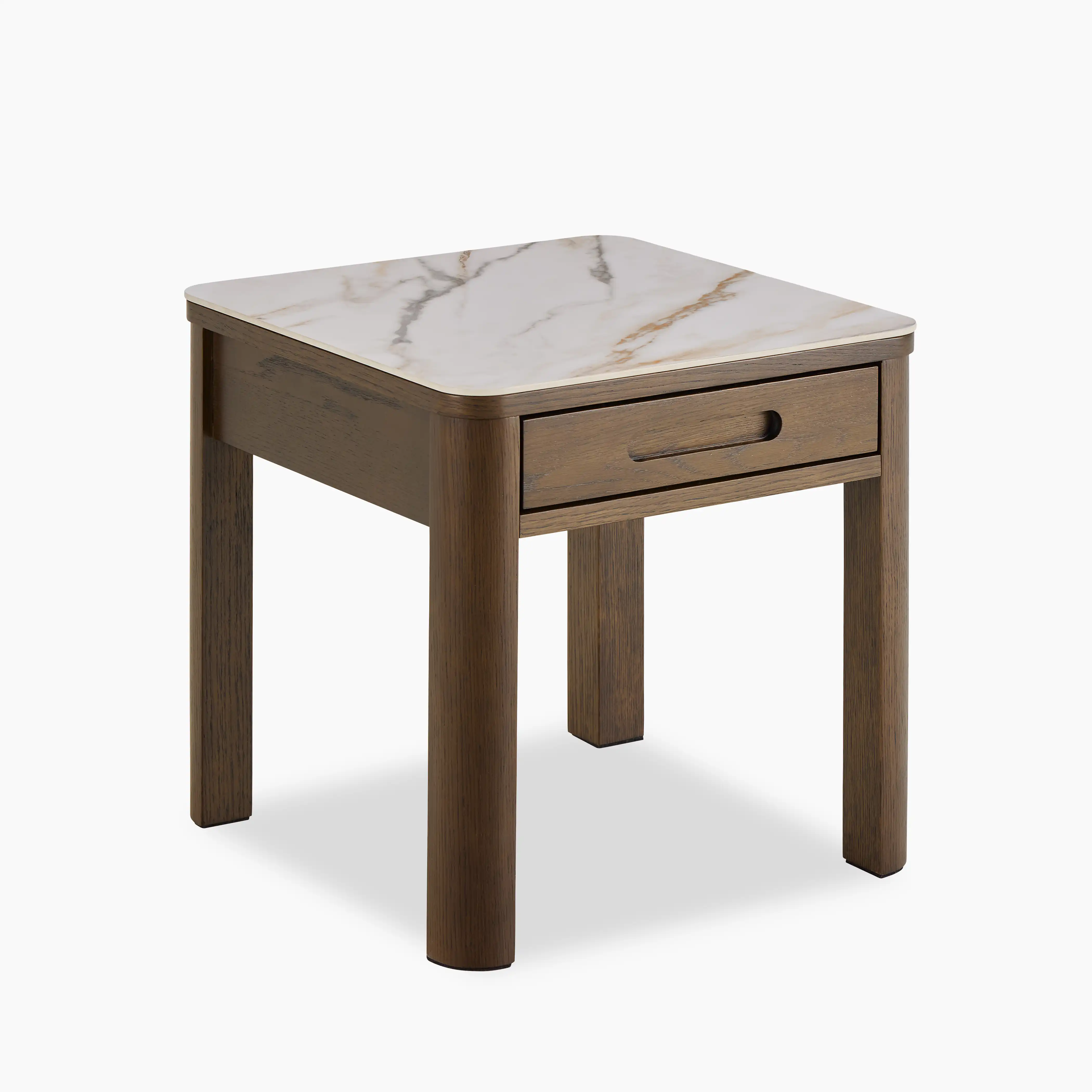 Southampton Square Bedside Table | Ecru Ceramic & Smoked Walnut - Image 2