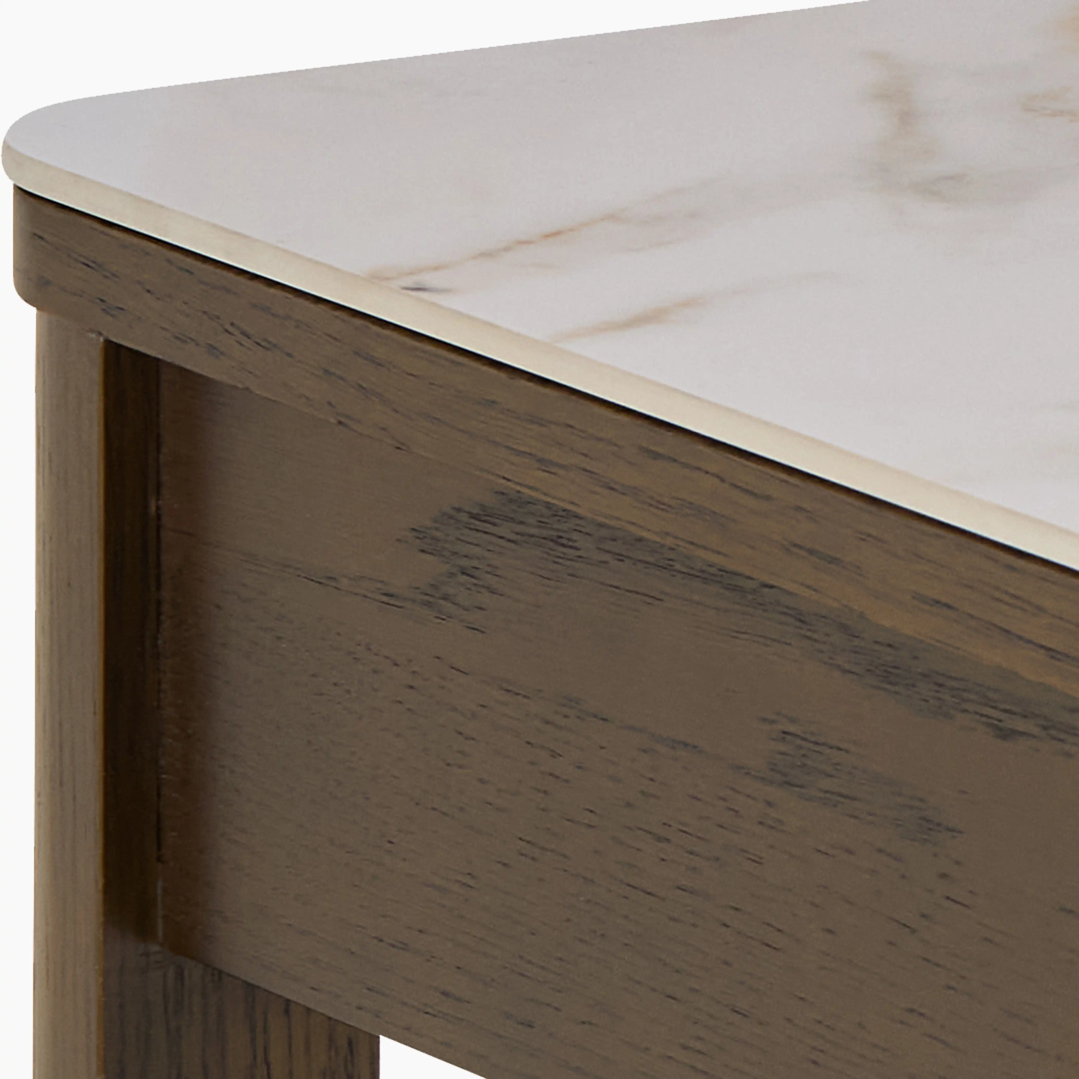 Southampton Square Bedside Table | Ecru Ceramic & Smoked Walnut - Image 5