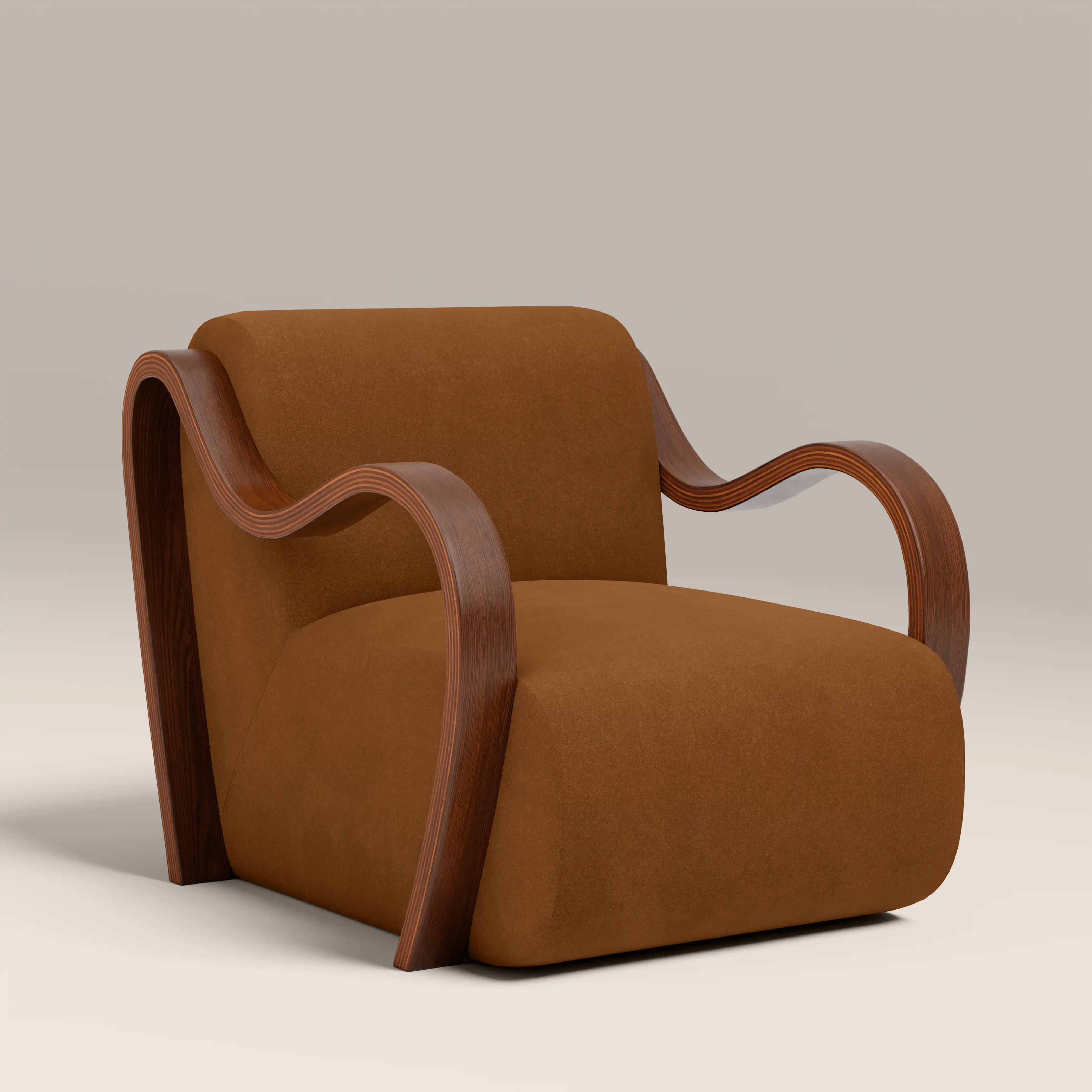 Talie Accent Chair | Caramel Brown Sustainable Mohair Velvet & Walnut - Image 2