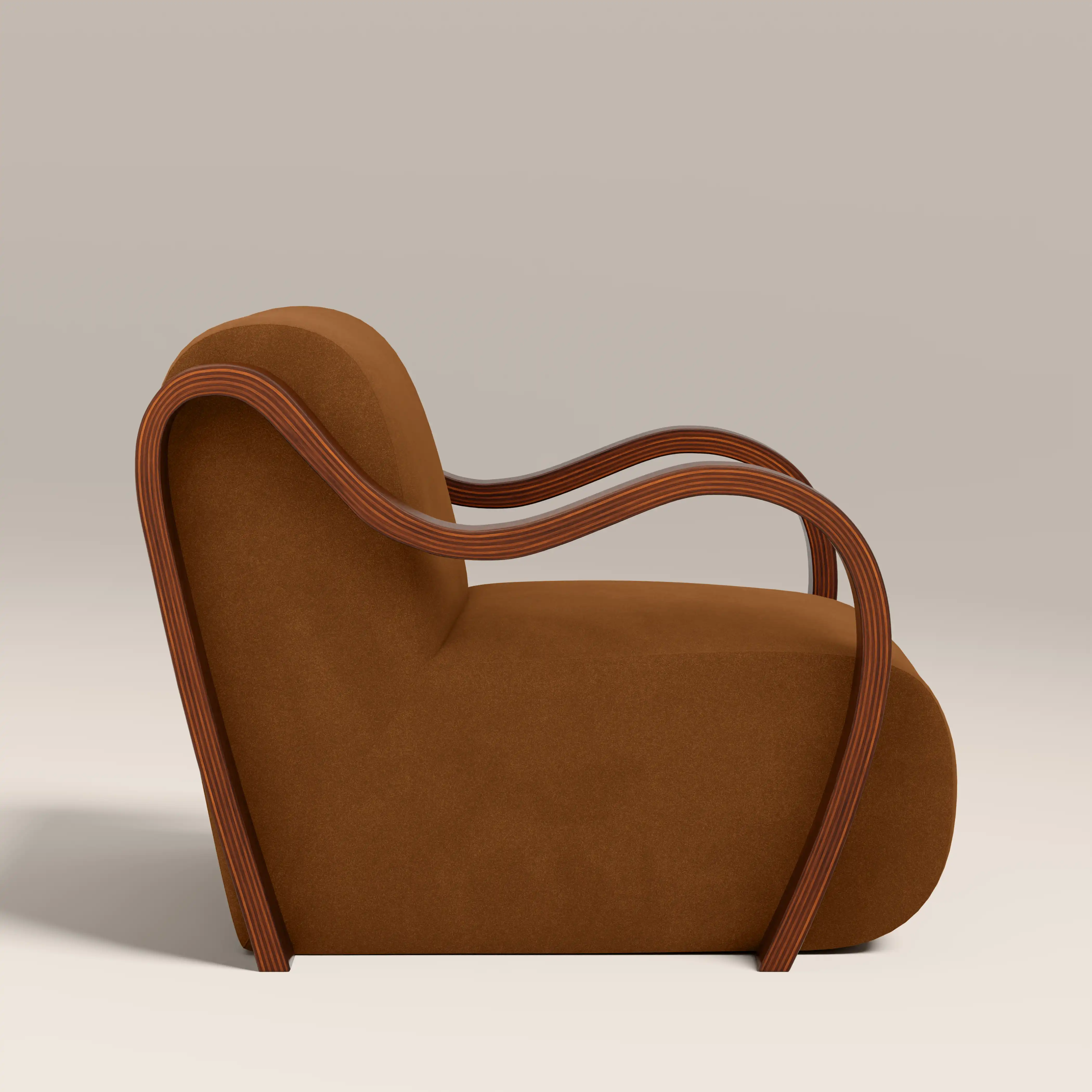 Talie Accent Chair | Caramel Brown Sustainable Mohair Velvet & Walnut - Image 5