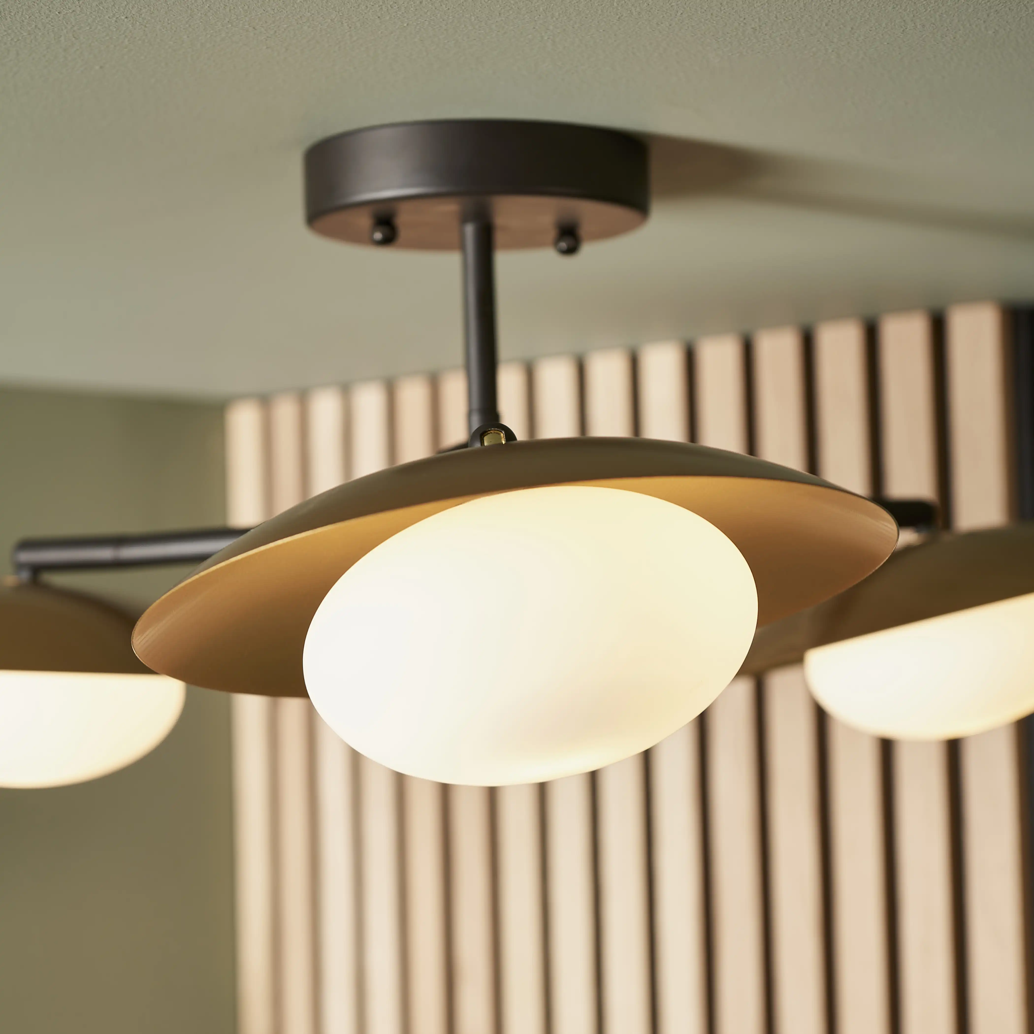 Temuka 3 Light Flush Ceiling Light | Brass & Black - Image 3