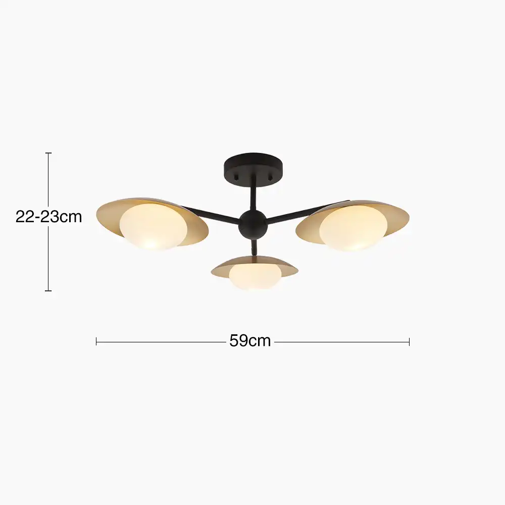 Temuka 3 Light Flush Ceiling Light | Brass & Black - Image 9