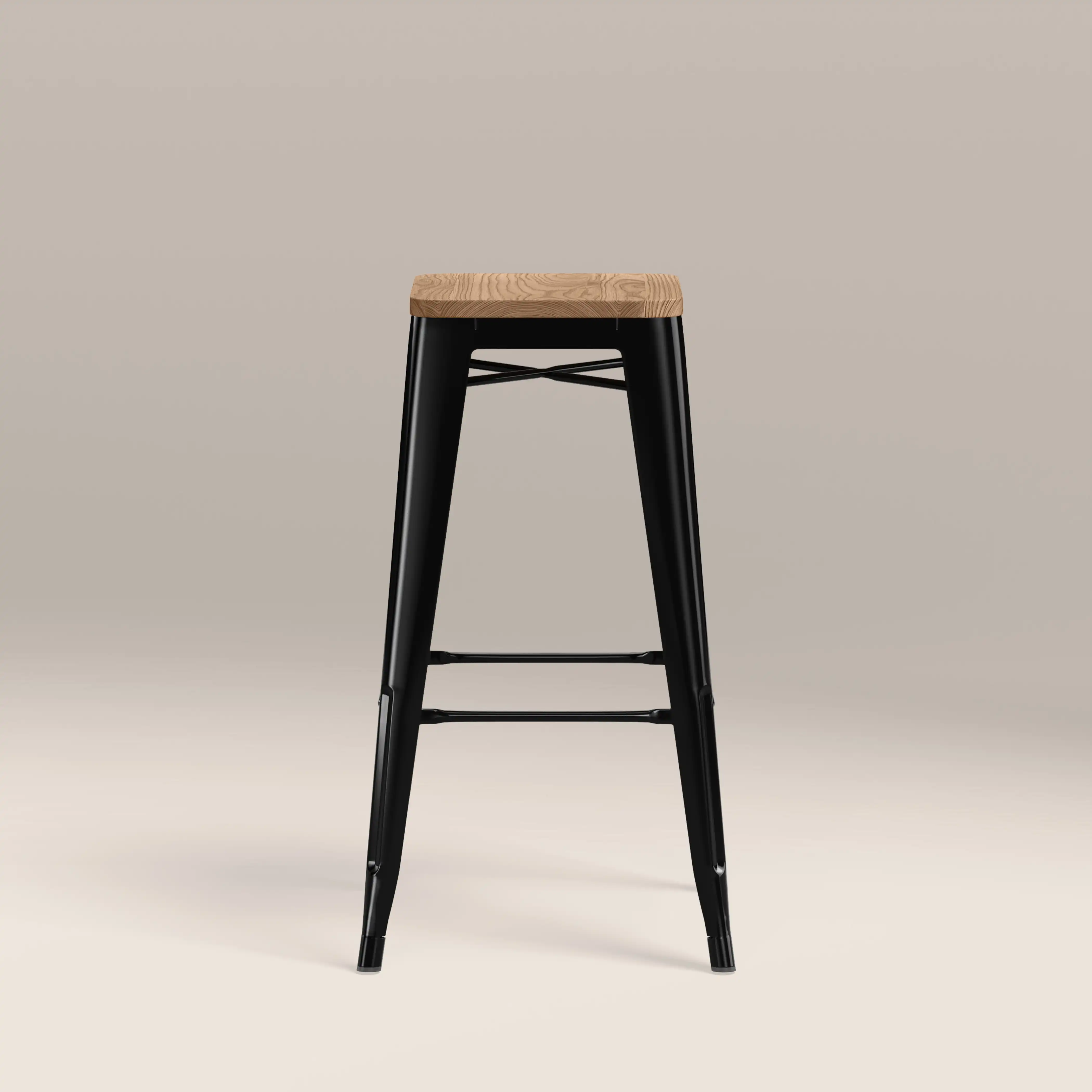 Tolix Style Stackable Bar Stool | Oak & Black - Image 3