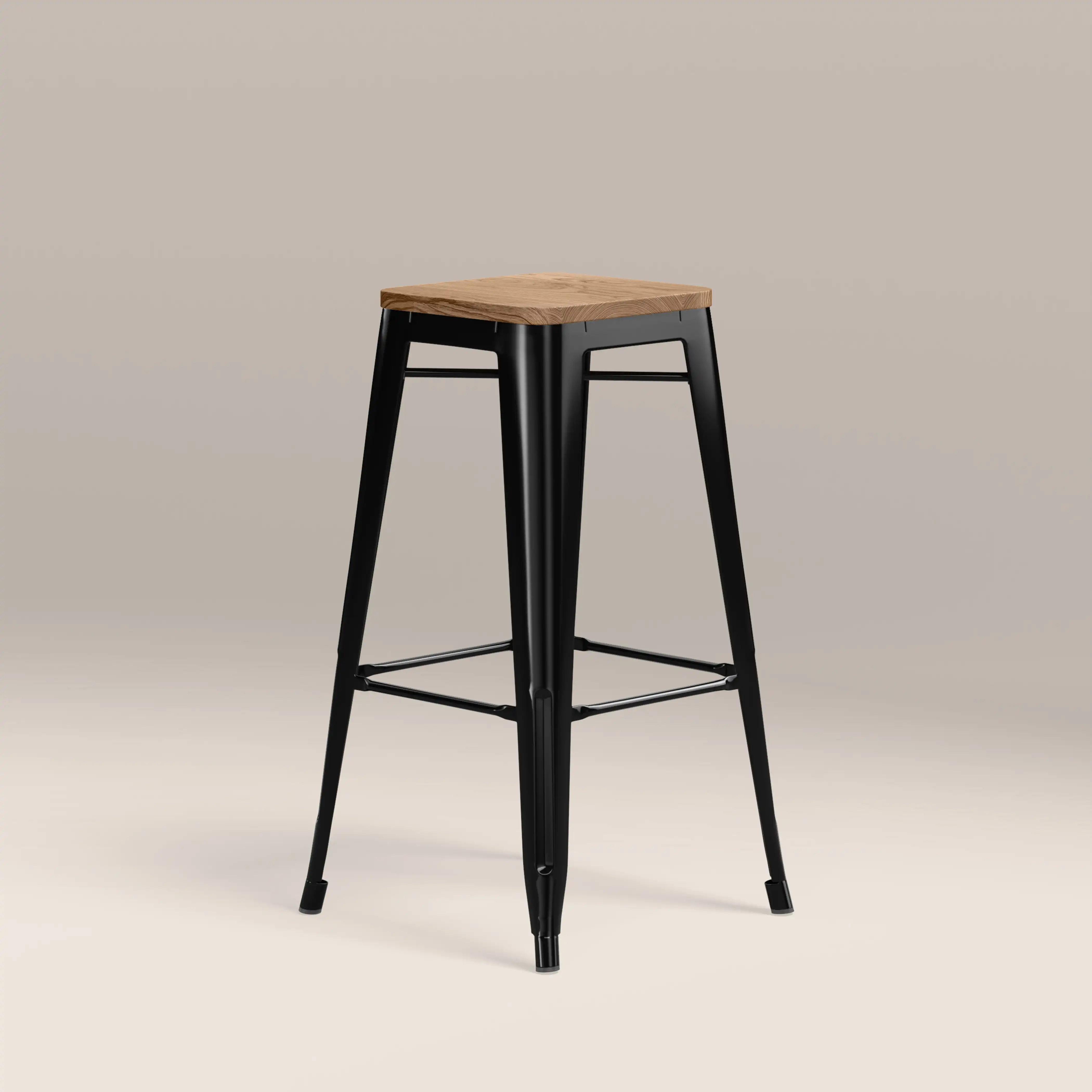 Tolix Style Stackable Bar Stool | Oak & Black - Image 4
