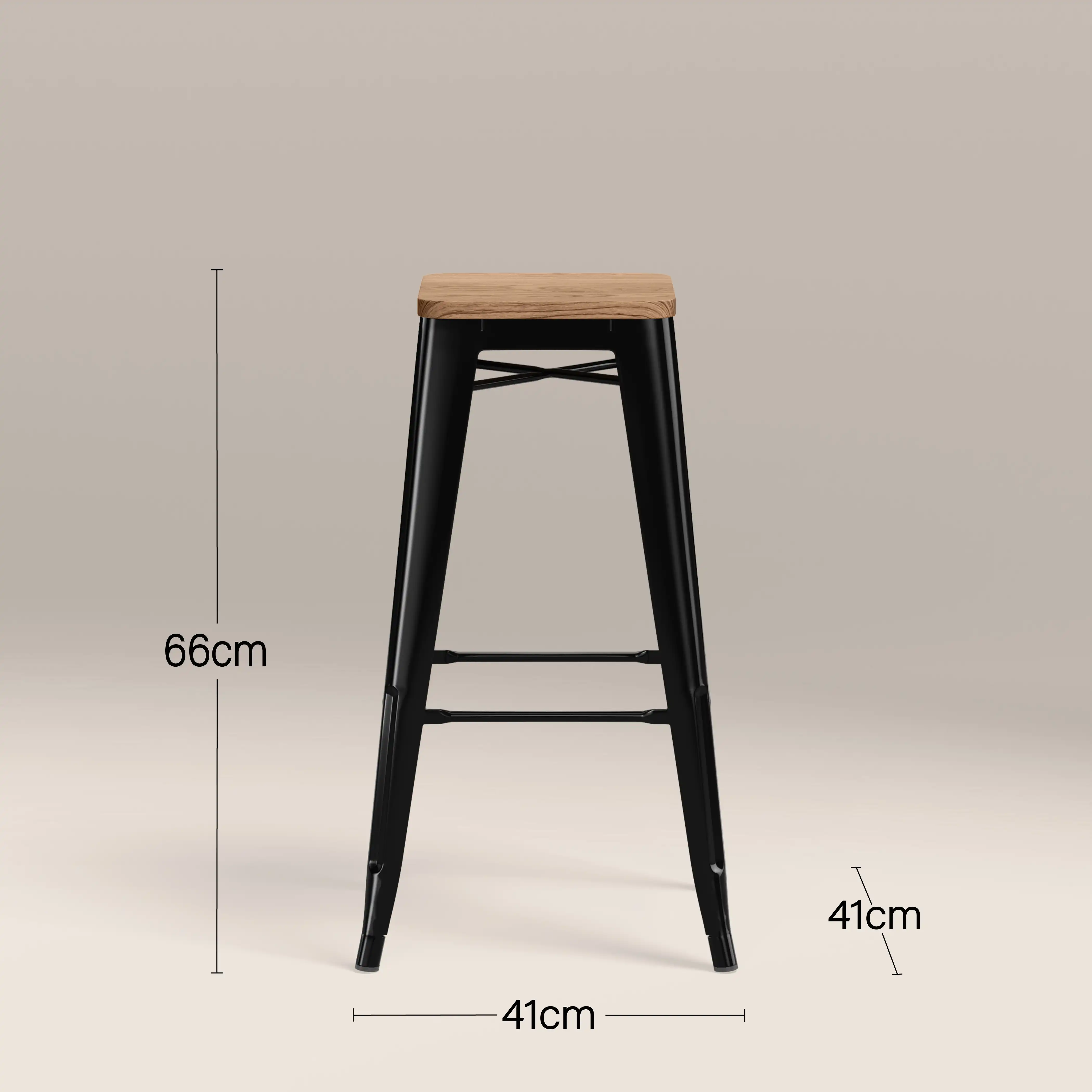 Tolix Style Stackable Bar Stool | Oak & Black - Image 6