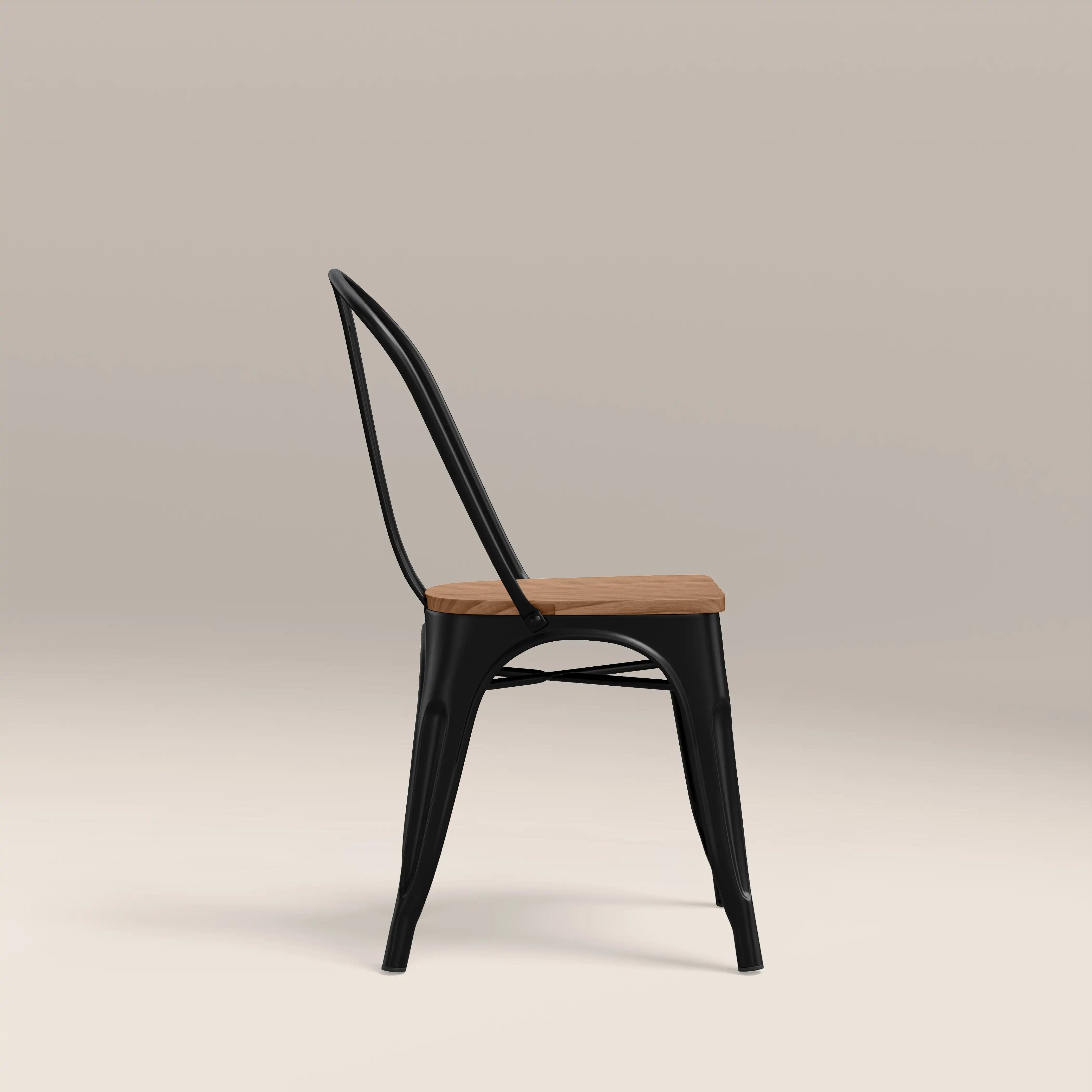 Tolix Style Stackable Dining Chair | Oak & Black - Image 3