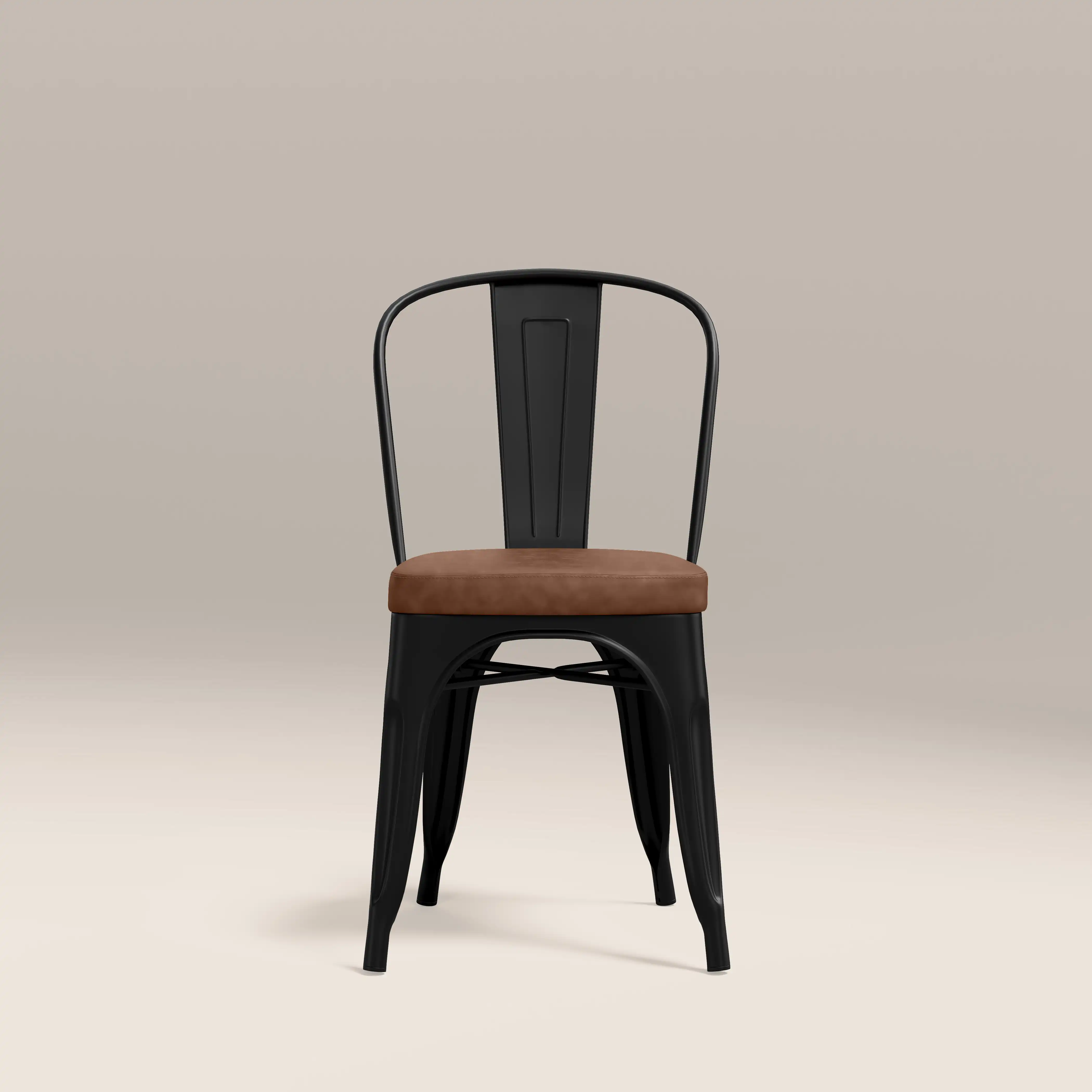 Tolix Style Stackable Dining Chair | Tan Faux Leather & Black - Image 4