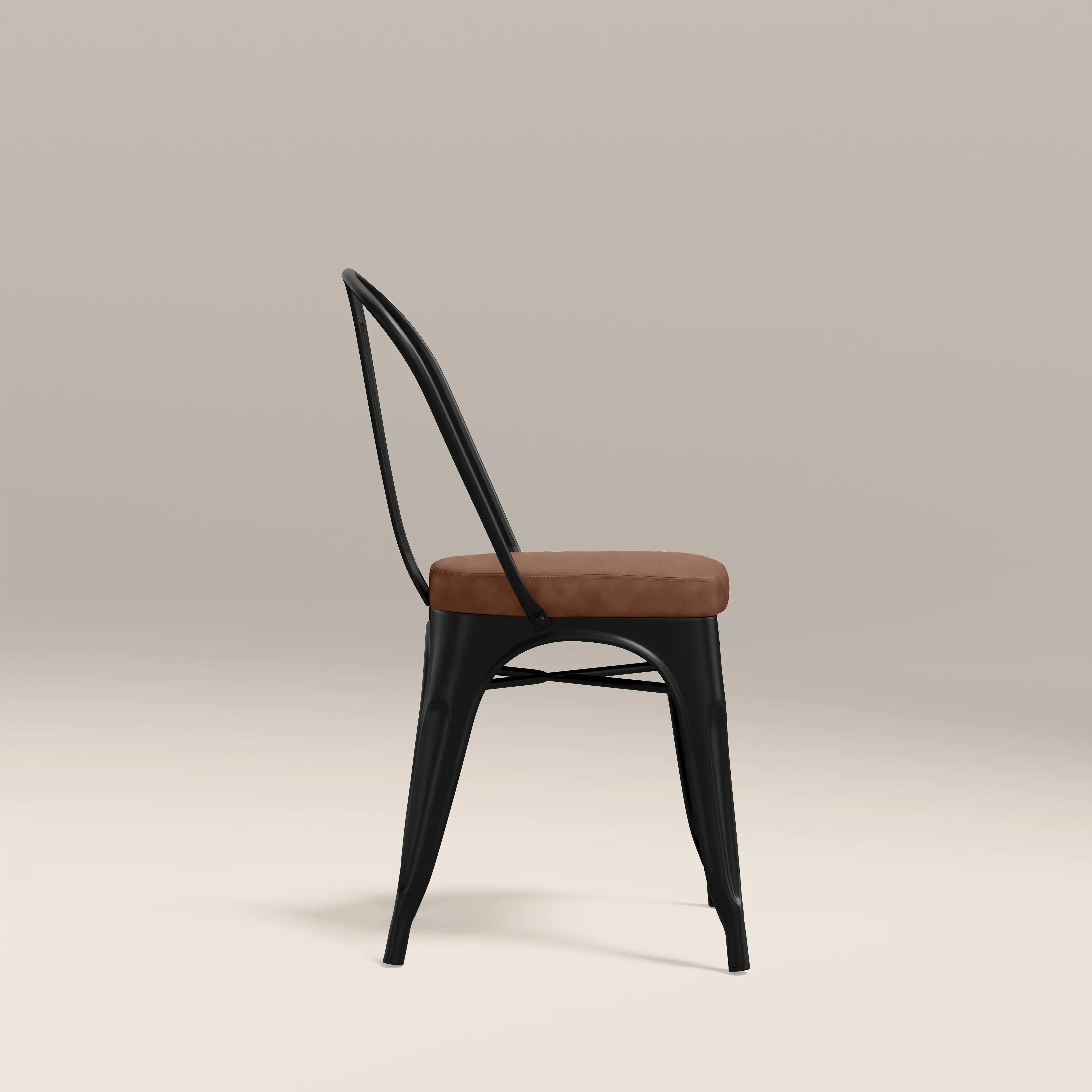 Tolix Style Stackable Dining Chair | Tan Faux Leather & Black - Image 5
