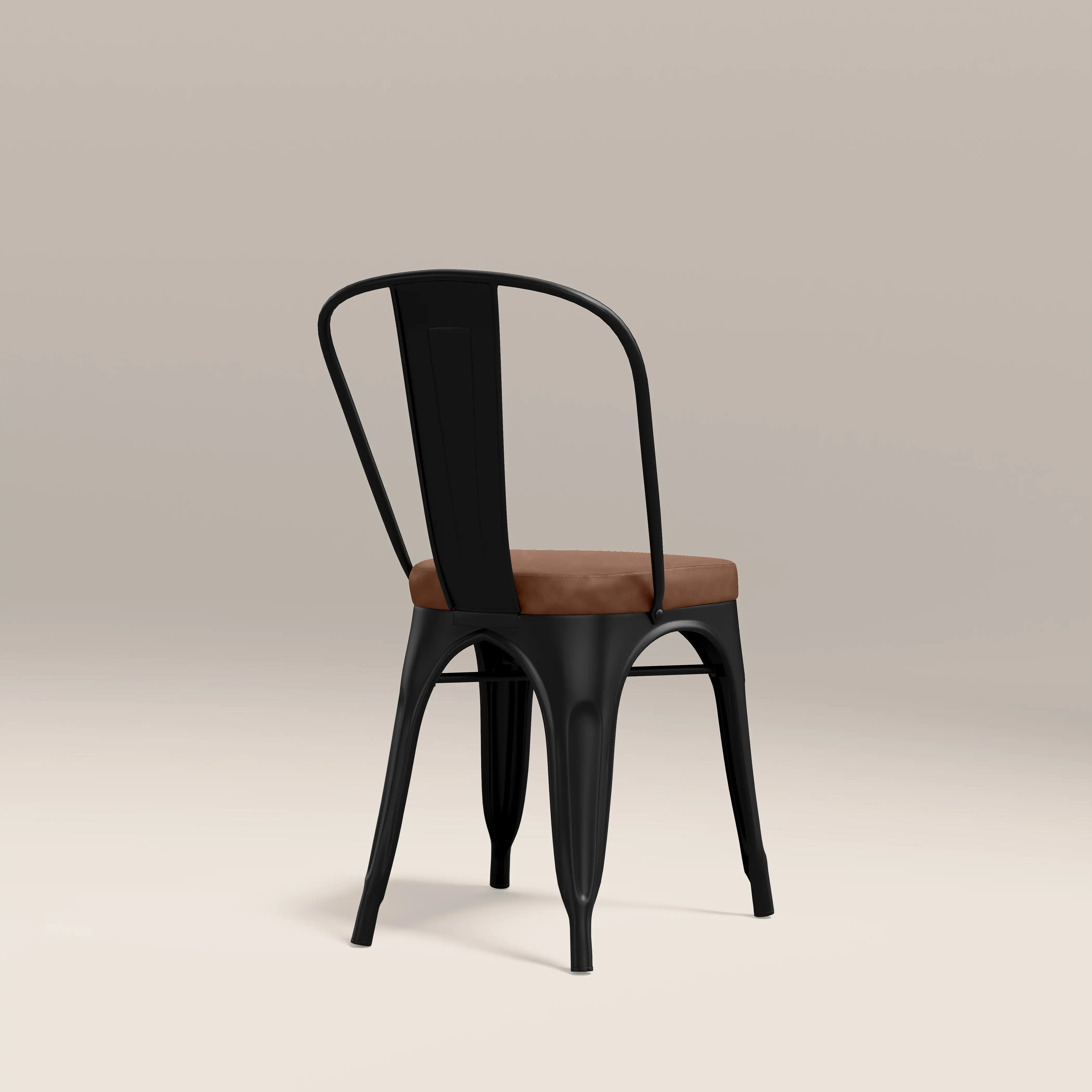 Tolix Style Stackable Dining Chair | Tan Faux Leather & Black - Image 6