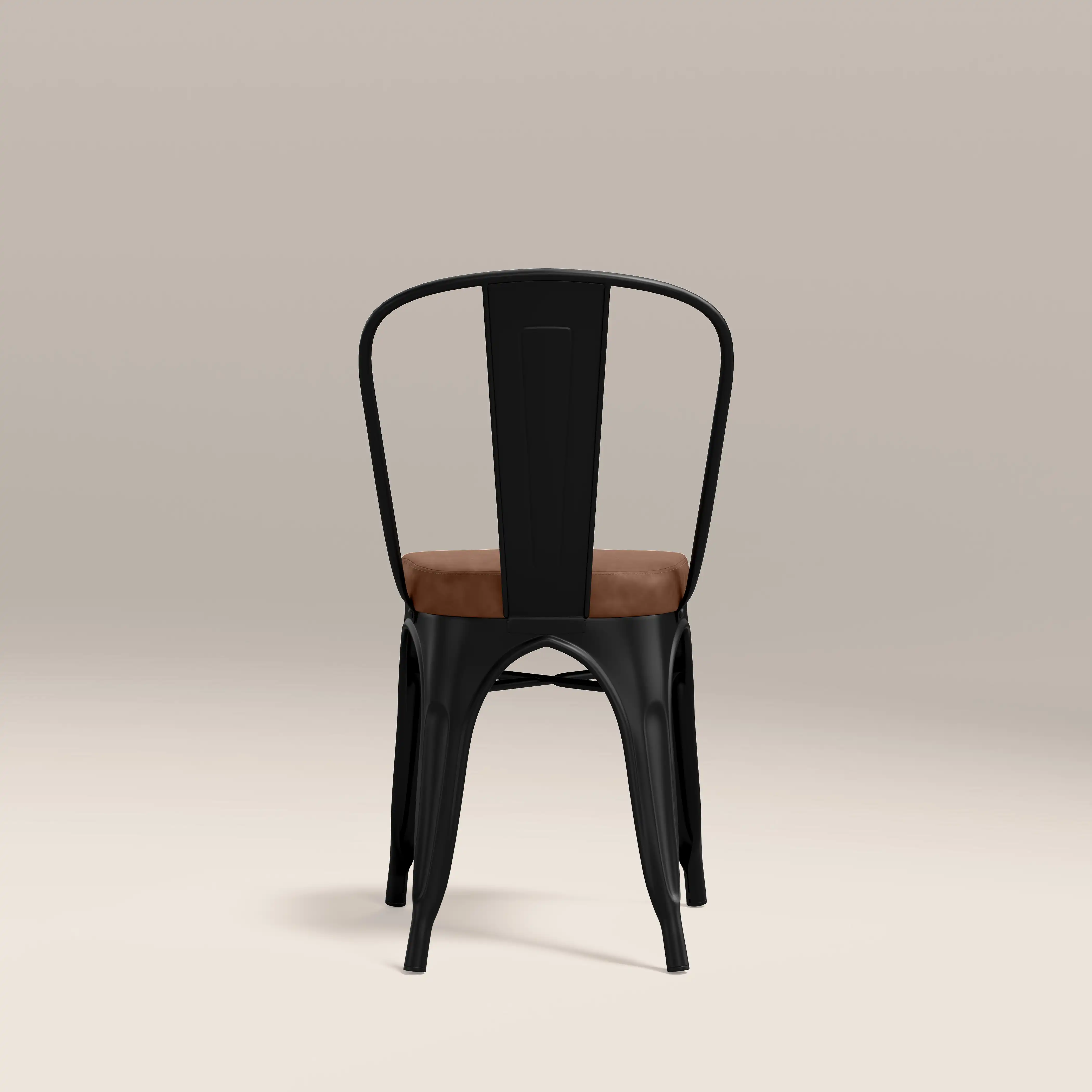 Tolix Style Stackable Dining Chair | Tan Faux Leather & Black - Image 7