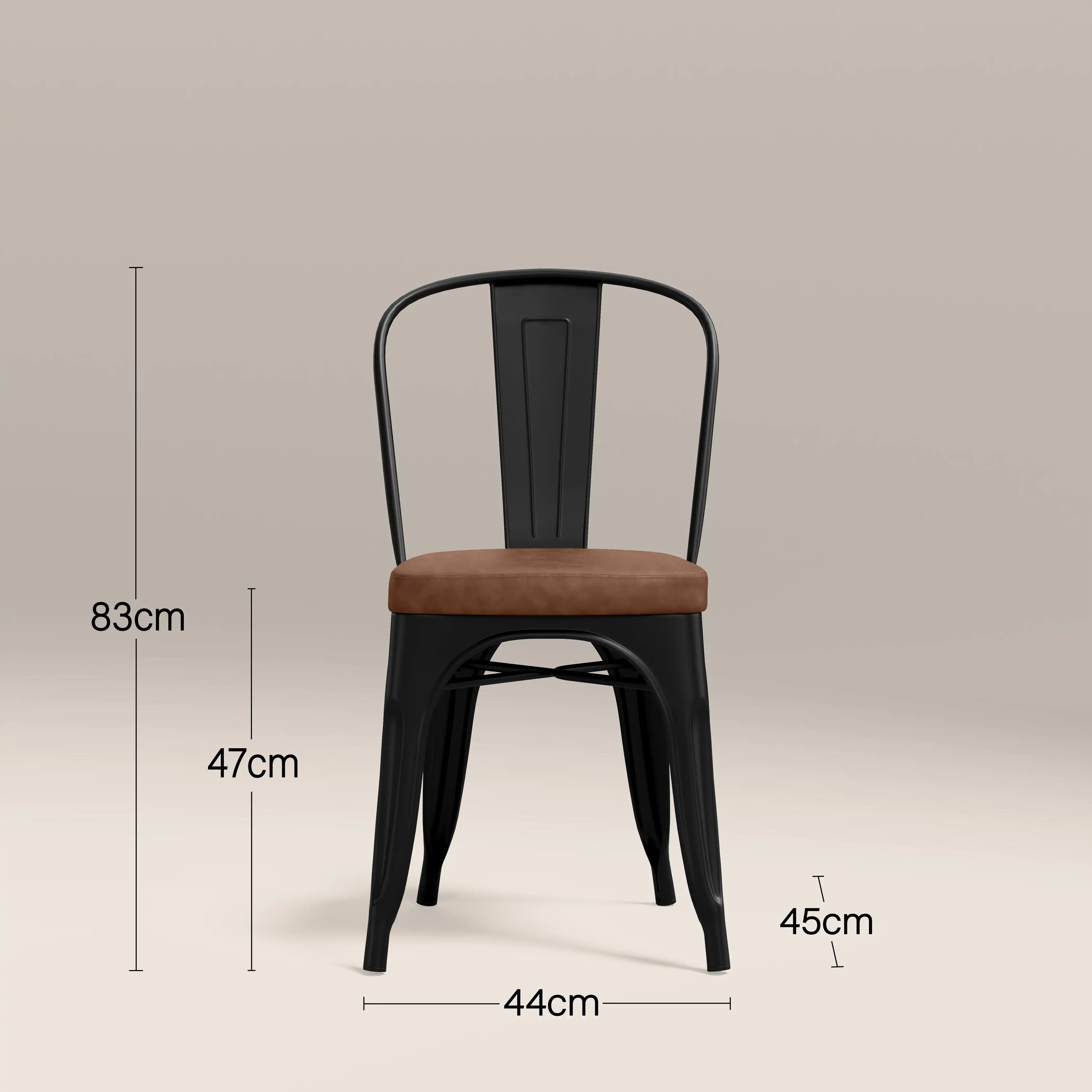 Tolix Style Stackable Dining Chair | Tan Faux Leather & Black - Image 8
