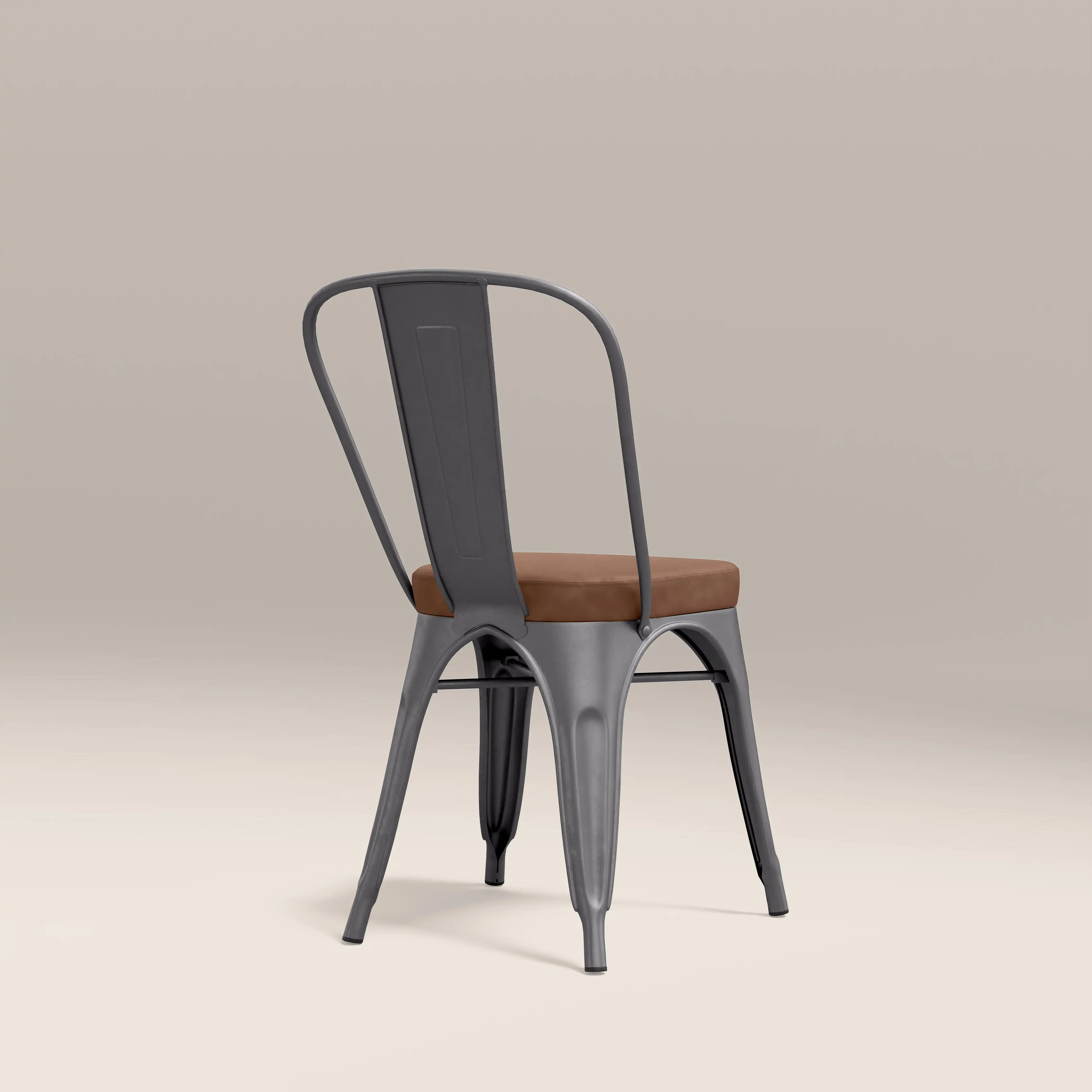 Tolix Style Stackable Dining Chair | Tan Faux Leather & Gunmetal - Image 6