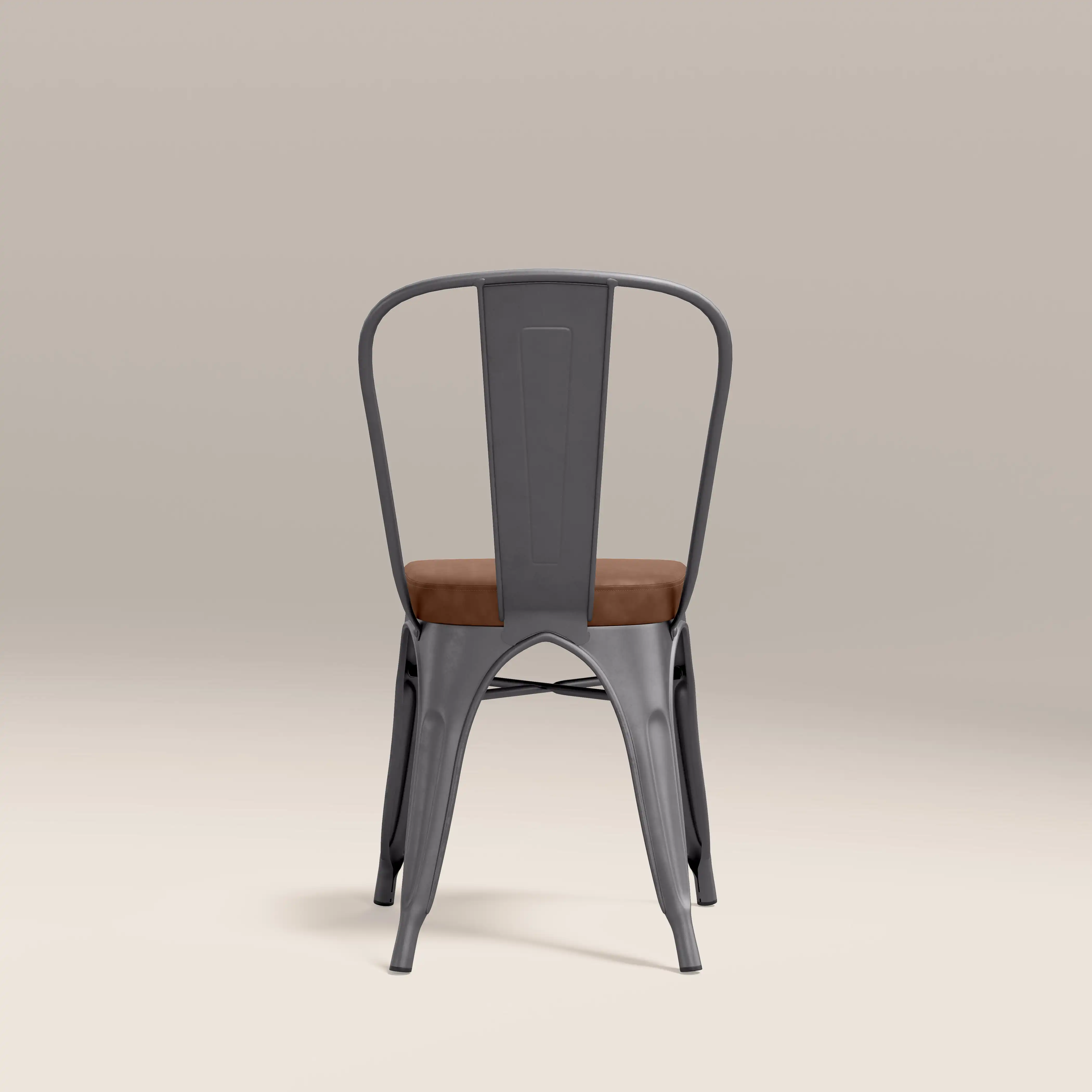 Tolix Style Stackable Dining Chair | Tan Faux Leather & Gunmetal - Image 7