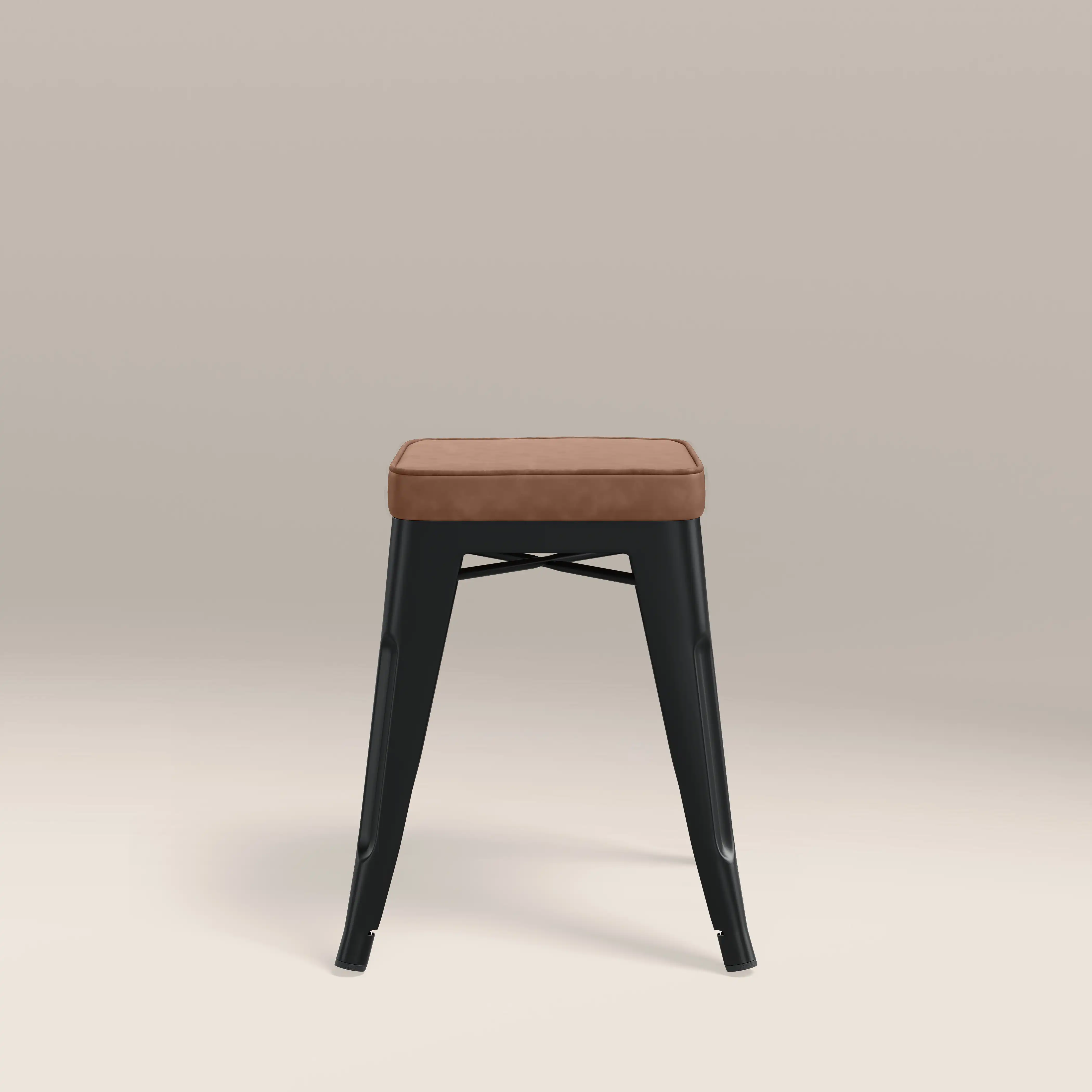 Tolix Style Stackable Low Stool | Tan Faux Leather & Black - Image 4