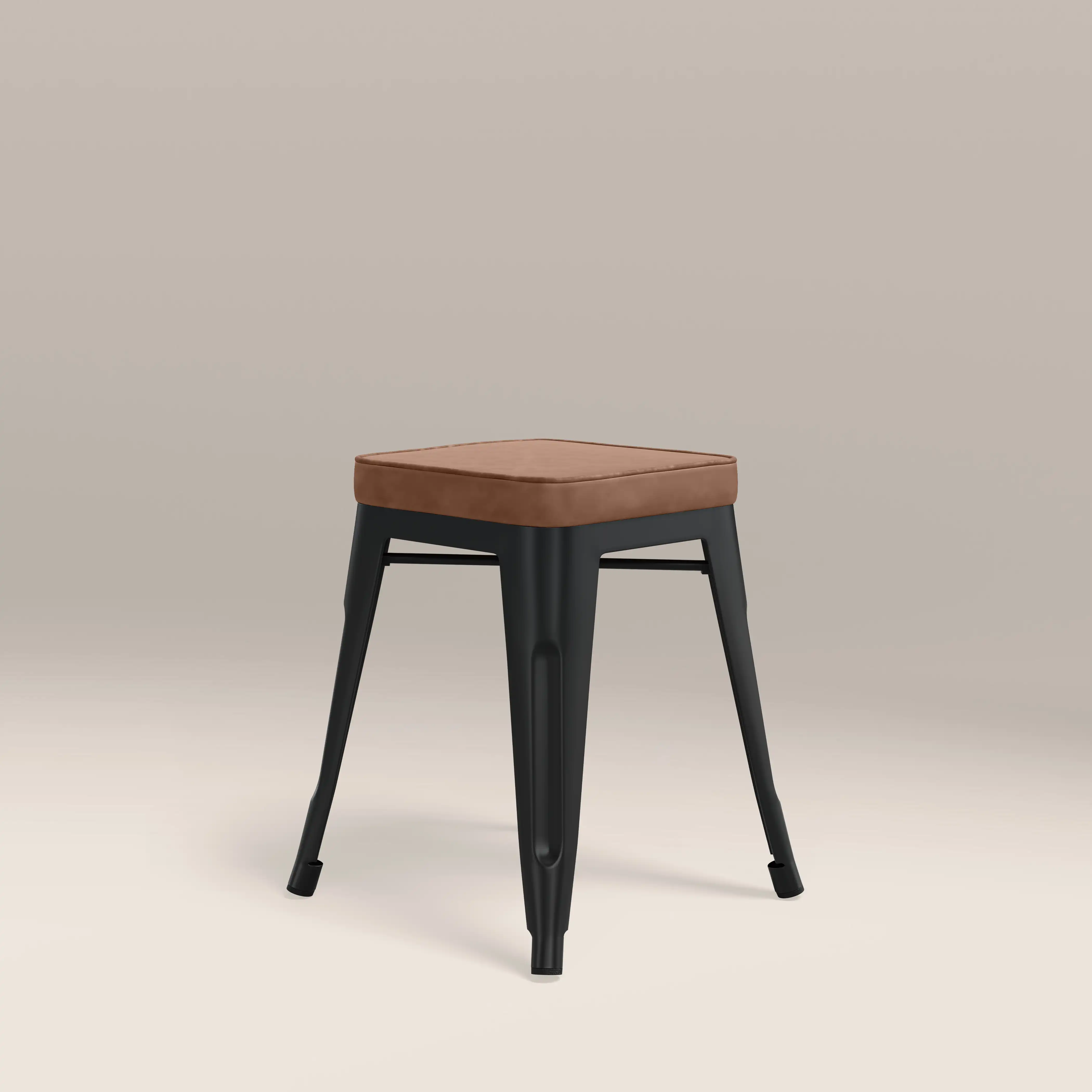 Tolix Style Stackable Low Stool | Tan Faux Leather & Black - Image 5