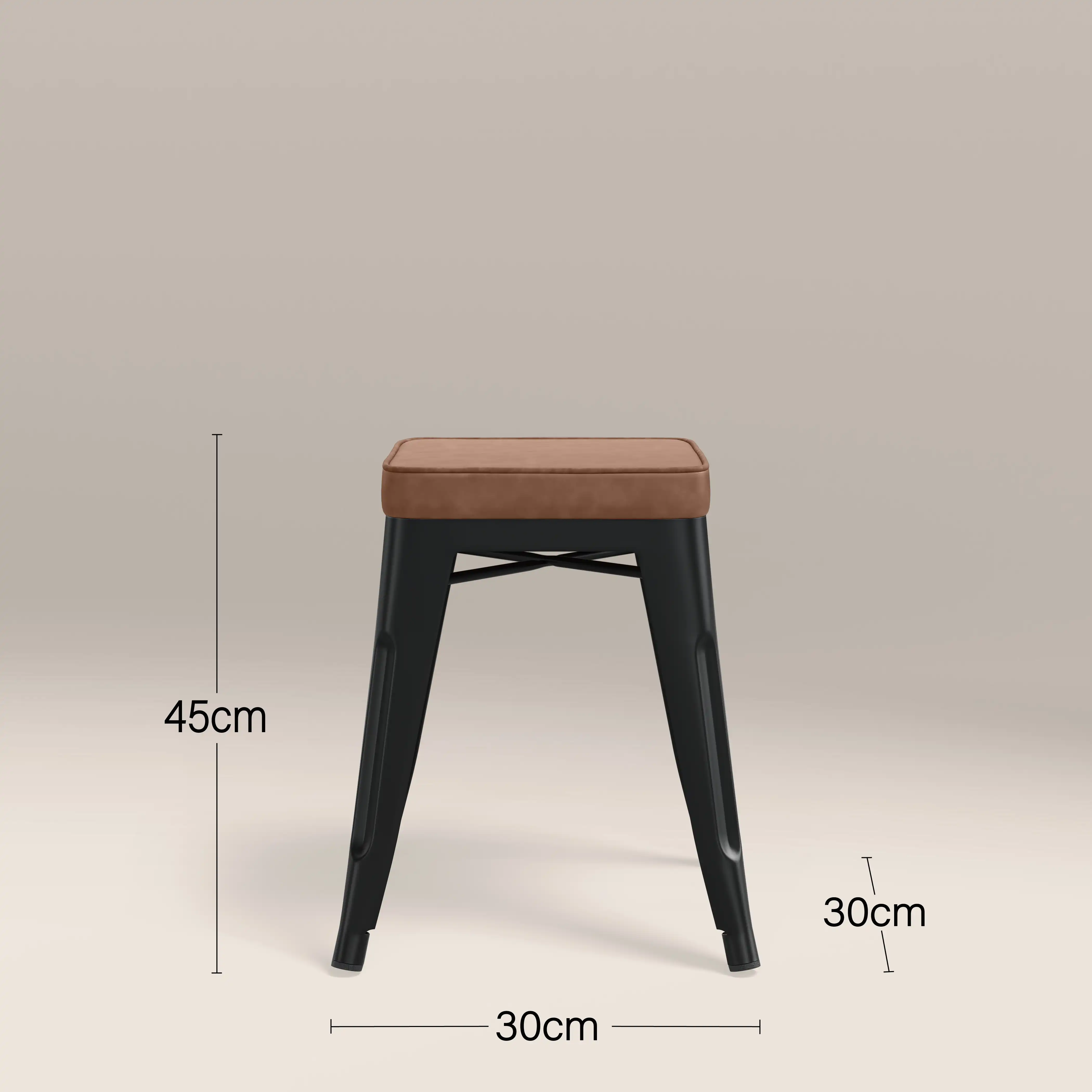 Tolix Style Stackable Low Stool | Tan Faux Leather & Black - Image 6