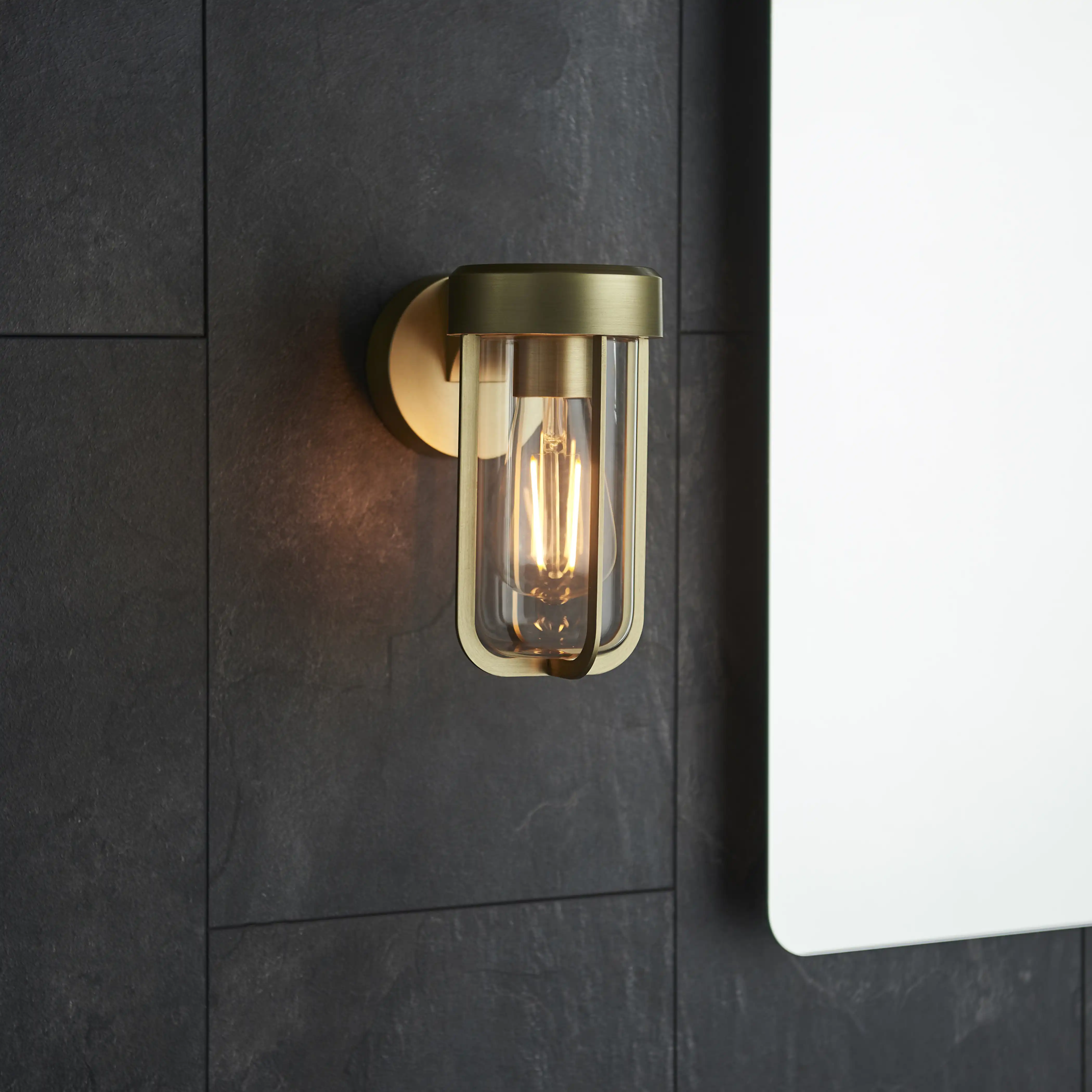 Truro Outdoor Wall Light | Frosted Glass & Brushed Brass - Image 4