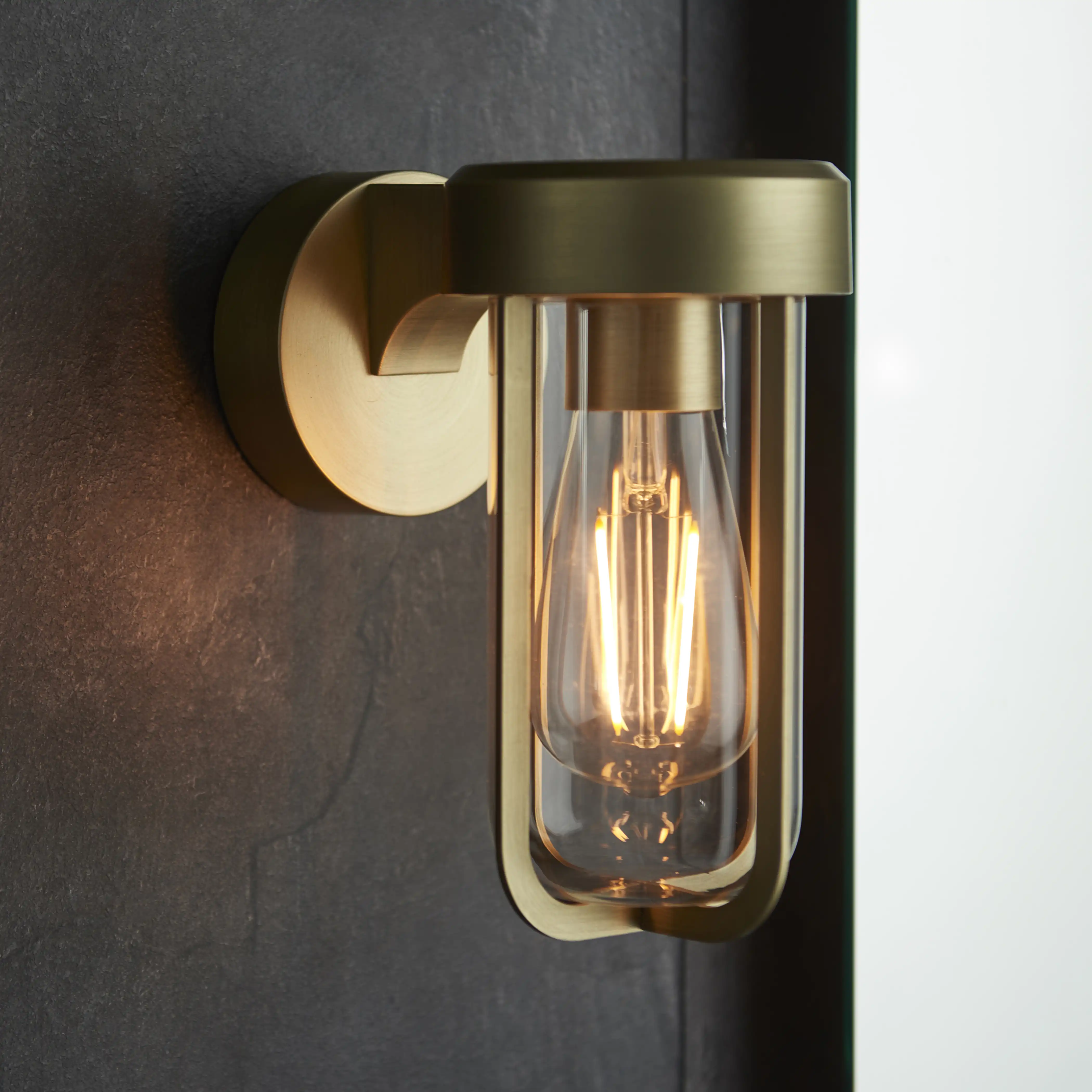 Truro Outdoor Wall Light | Frosted Glass & Brushed Brass - Image 5