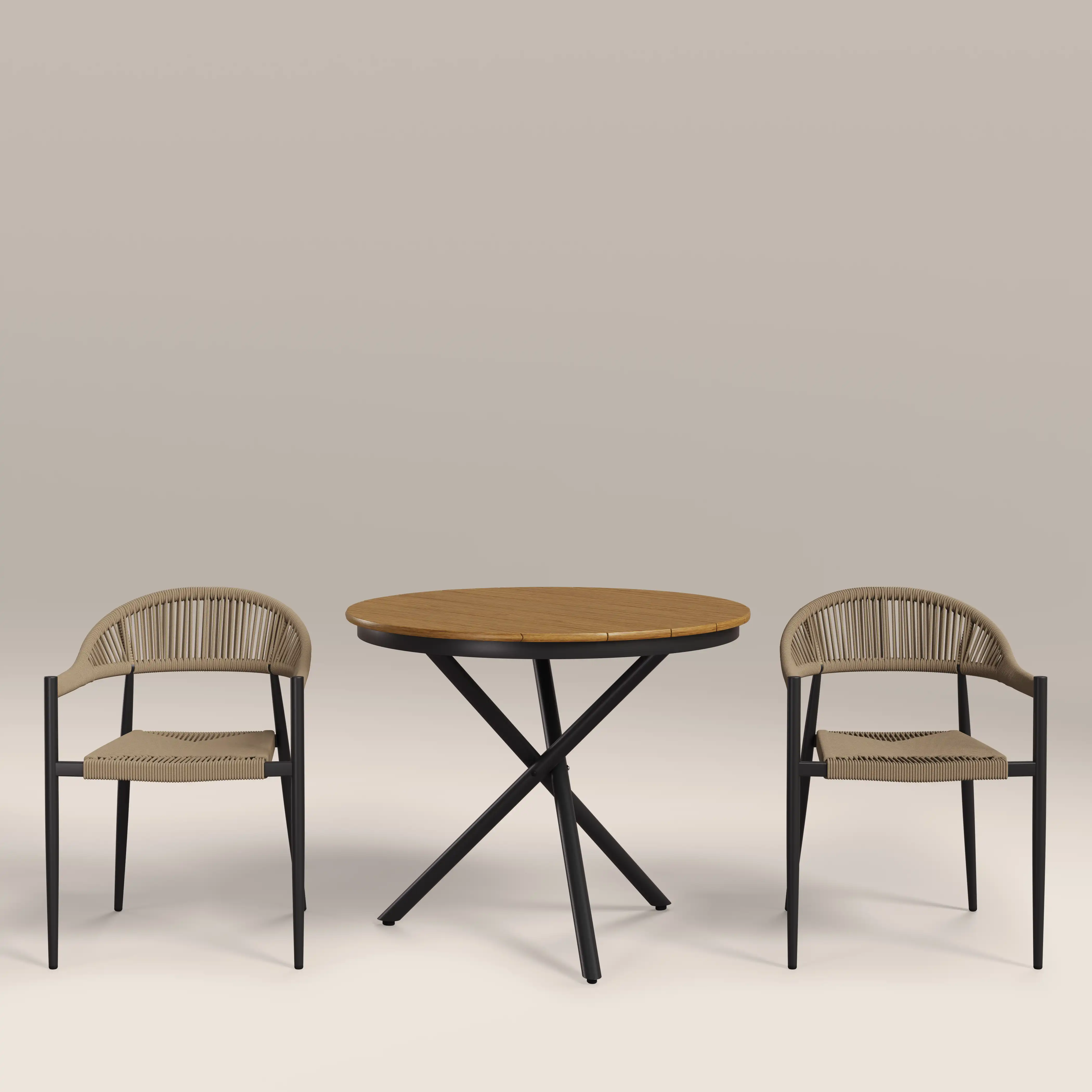 Tullio 2 Seat Garden Bistro Set | Oak & Beige - Image 3