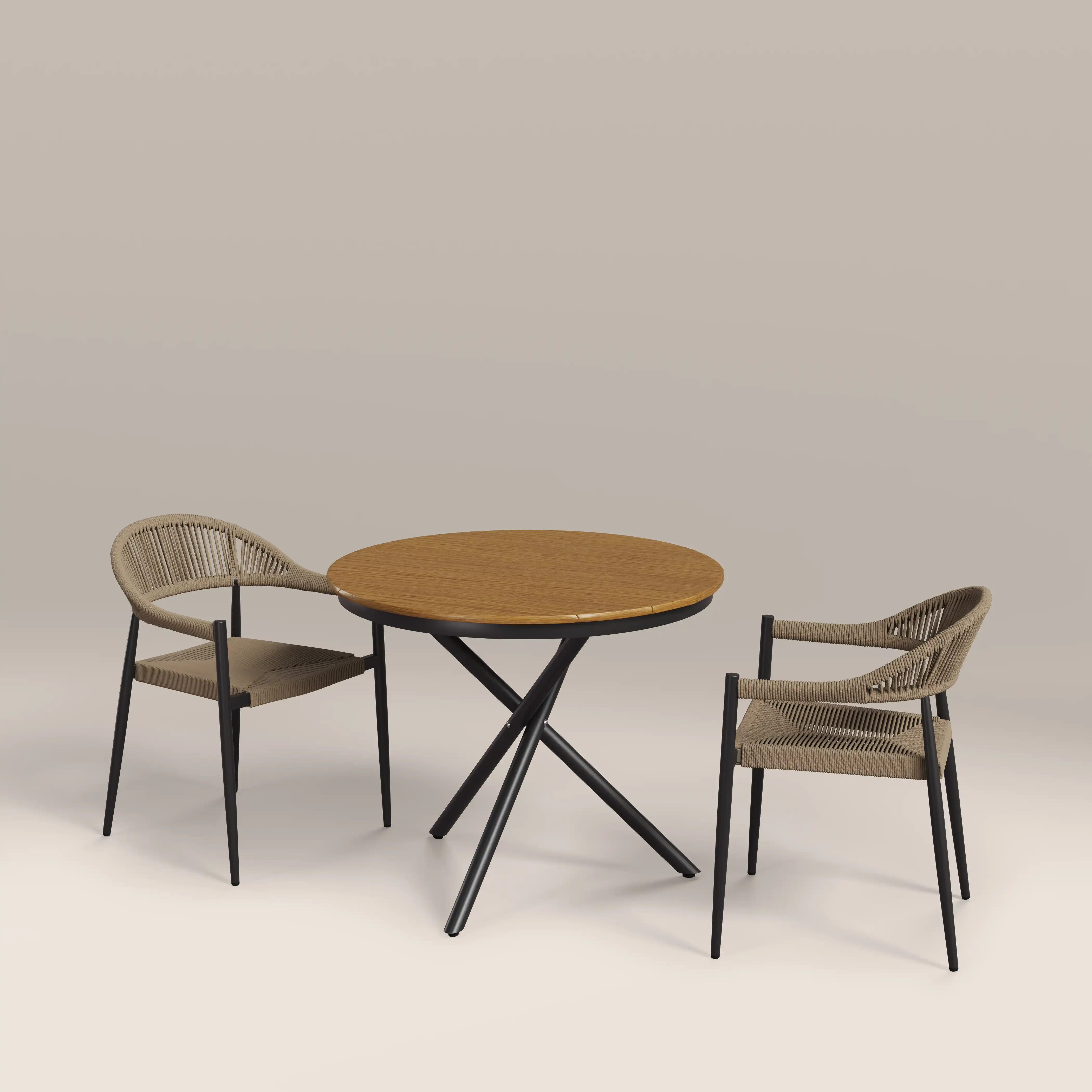 Tullio 2 Seat Garden Bistro Set | Oak & Beige - Image 4