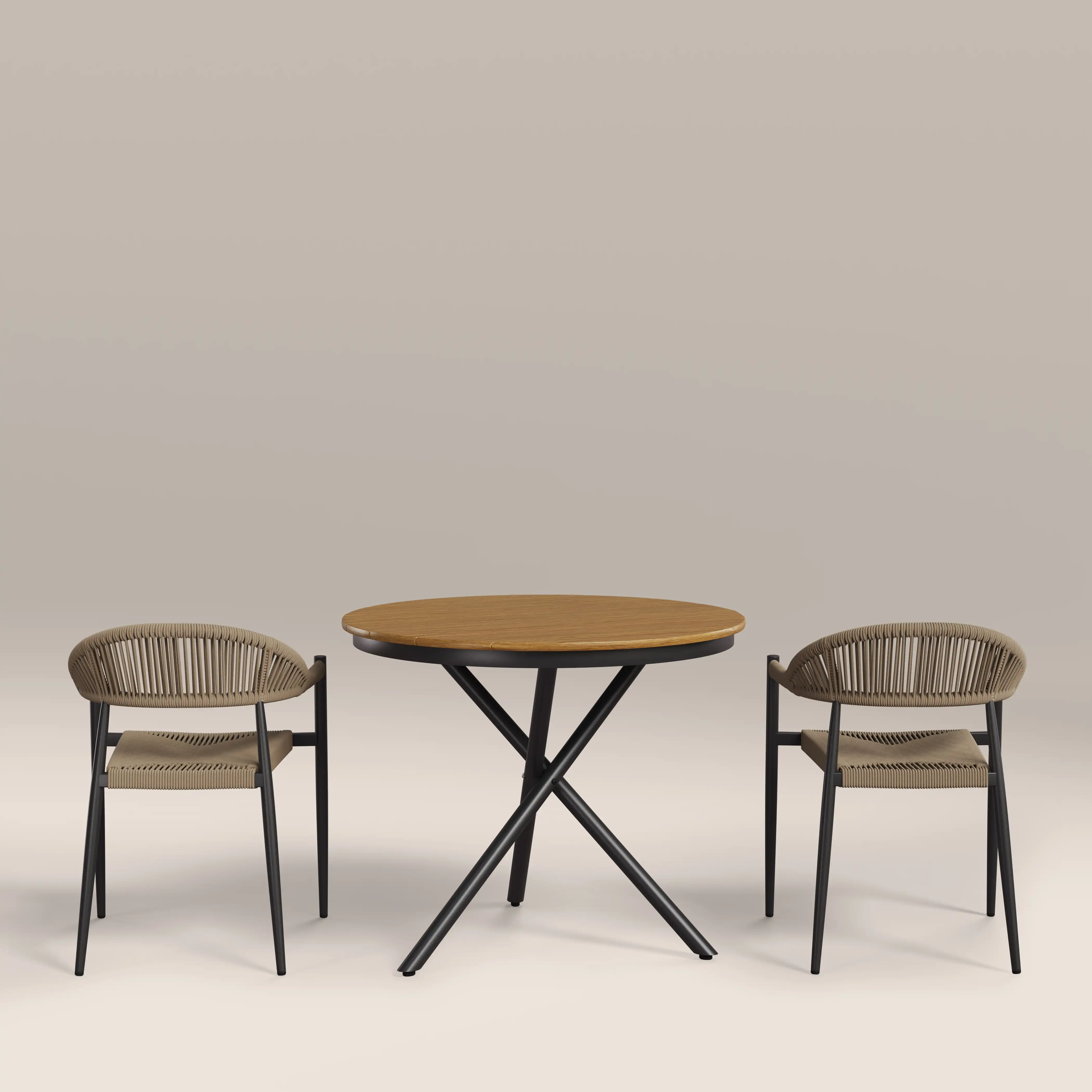 Tullio 2 Seat Garden Bistro Set | Oak & Beige - Image 5