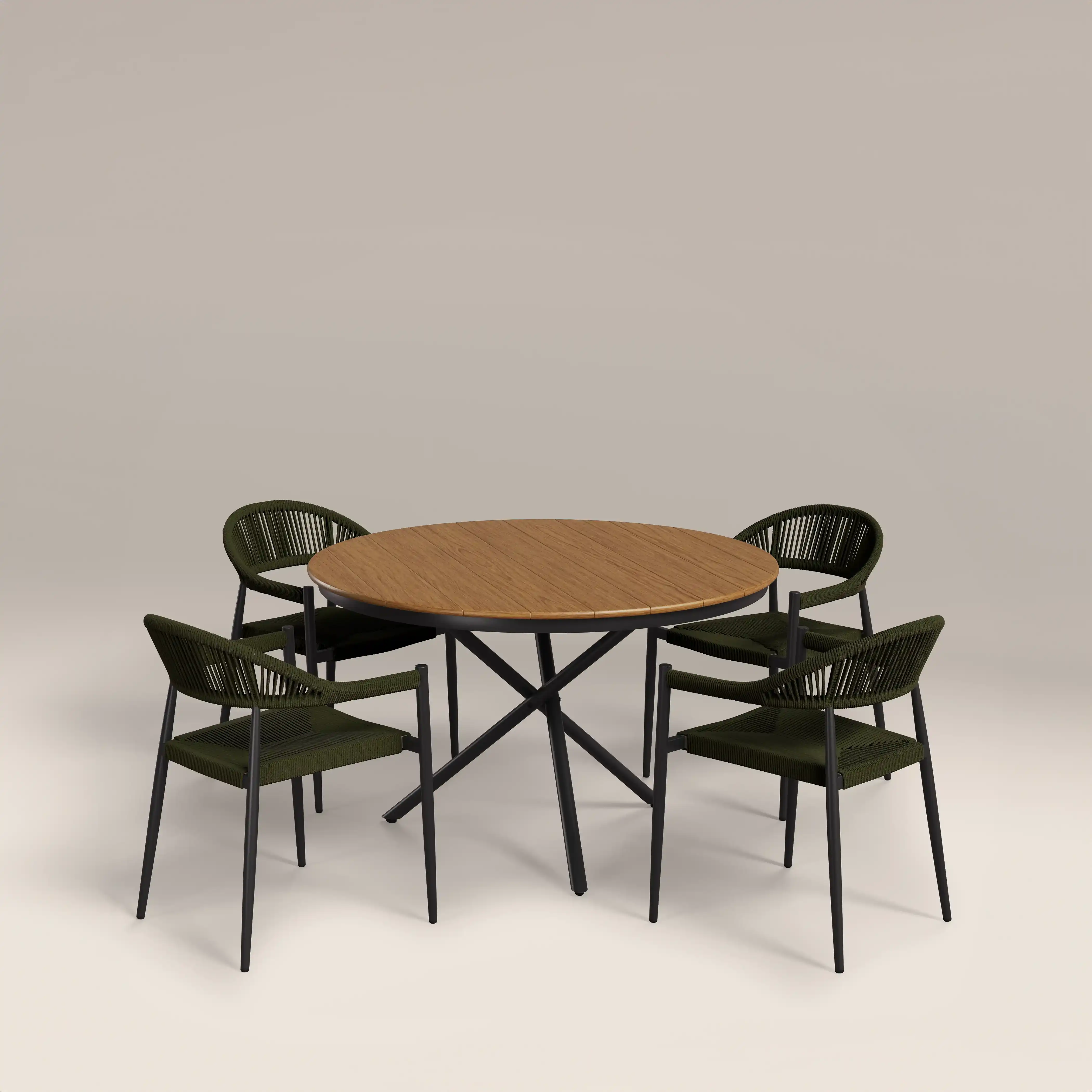Tullio 4 Seat Garden Dining Set |  Oak & Olive Green - Image 3